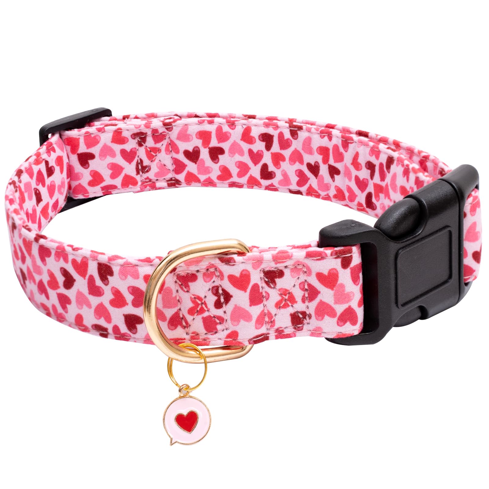 Valentine's Day Dog Collar - Cute Heart Print Adjustable Collar for Small Medium Large Dogs - Soft Pink Cotton Pet Collar for Puppies - Perfect for Valentine's Gifts & Daily Walks