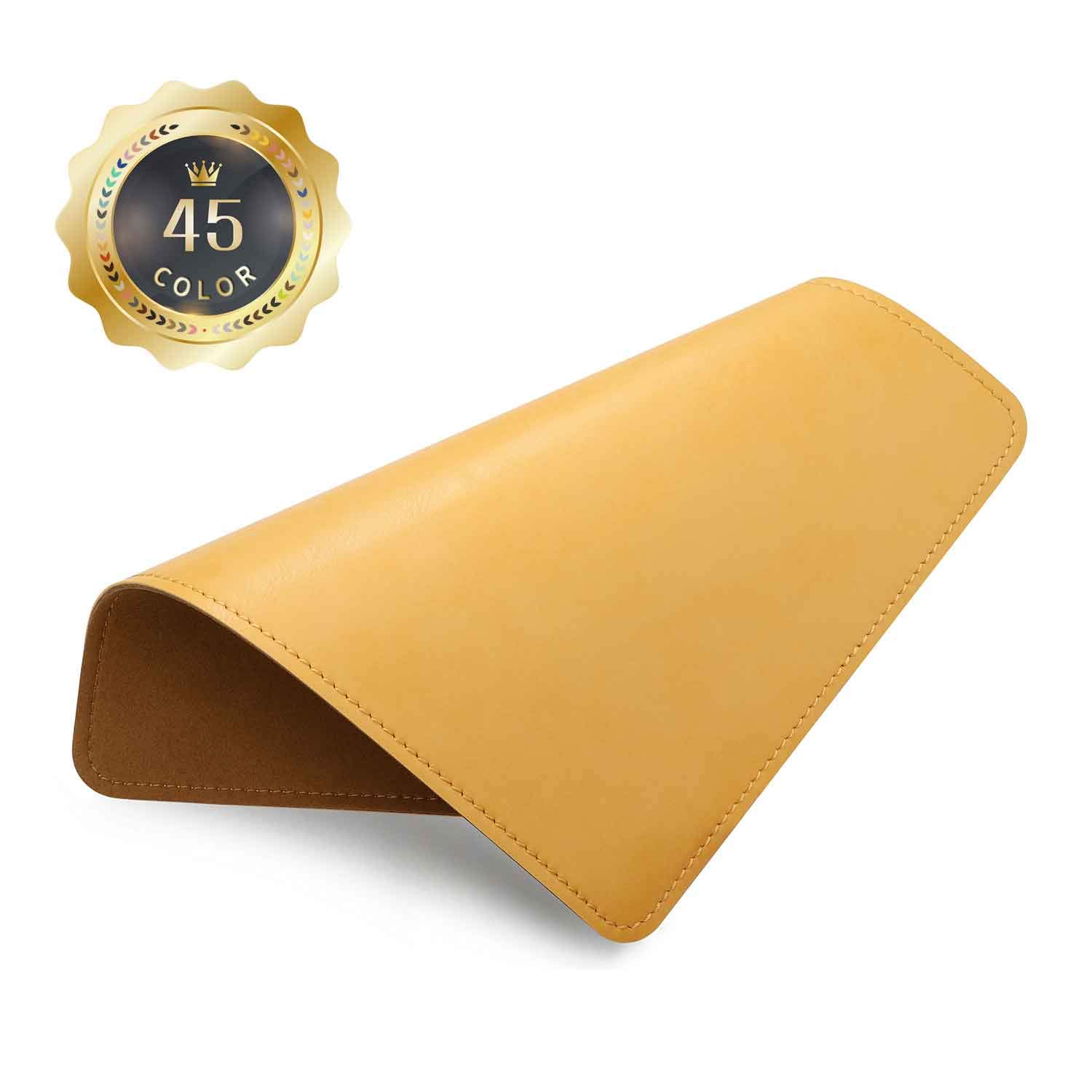 Premium PU Leather Mouse Pad with Stitched Edge - Non-Slip Microfiber Base, Waterproof Desk Mat for Computer & Laptop (8x11 Inch, Light Yellow) - Ideal for Office, Gaming & Home Workspaces