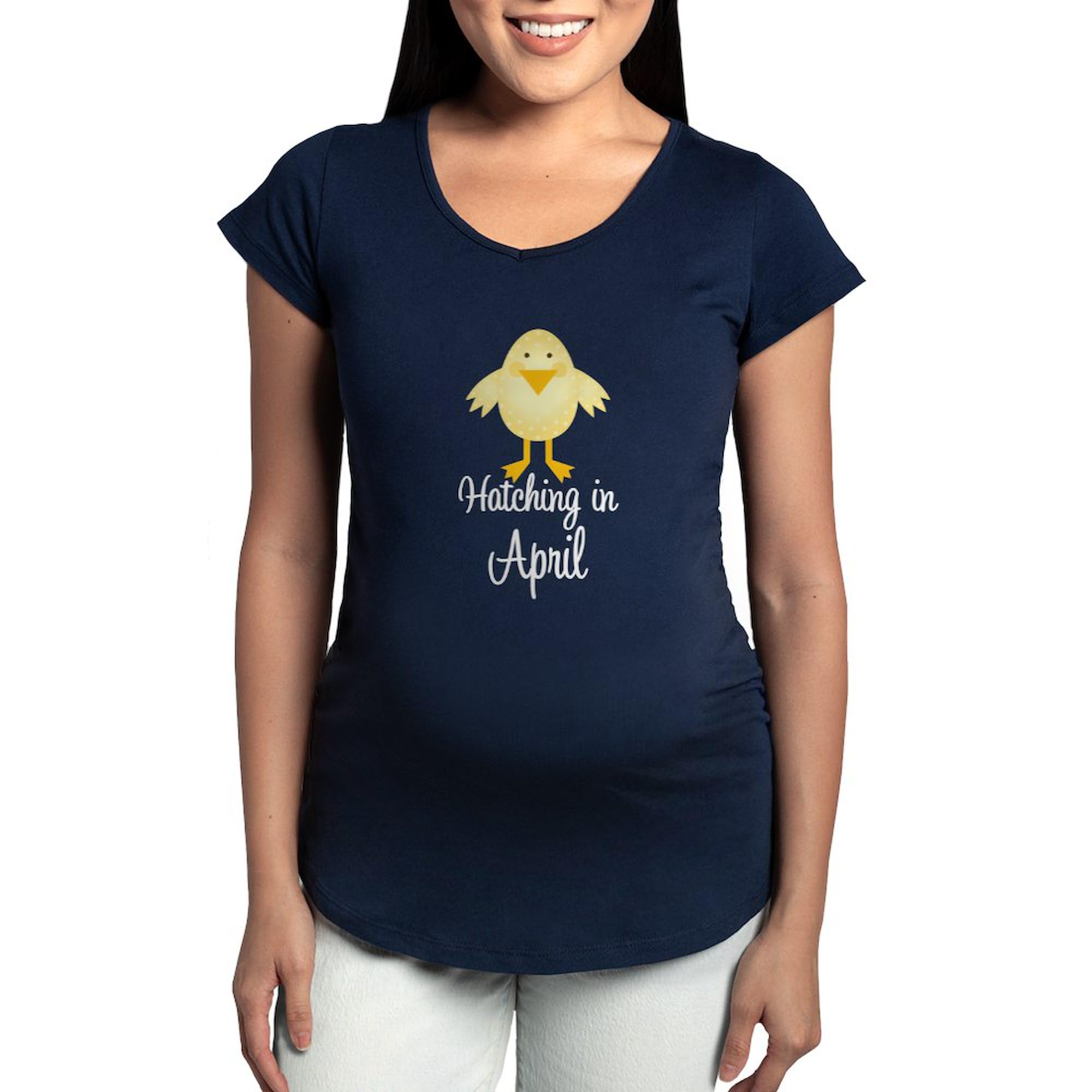 Due in April Maternity Top - Women's Ruched Side Maternity T-Shirt for Pregnancy Announcements & Baby Showers