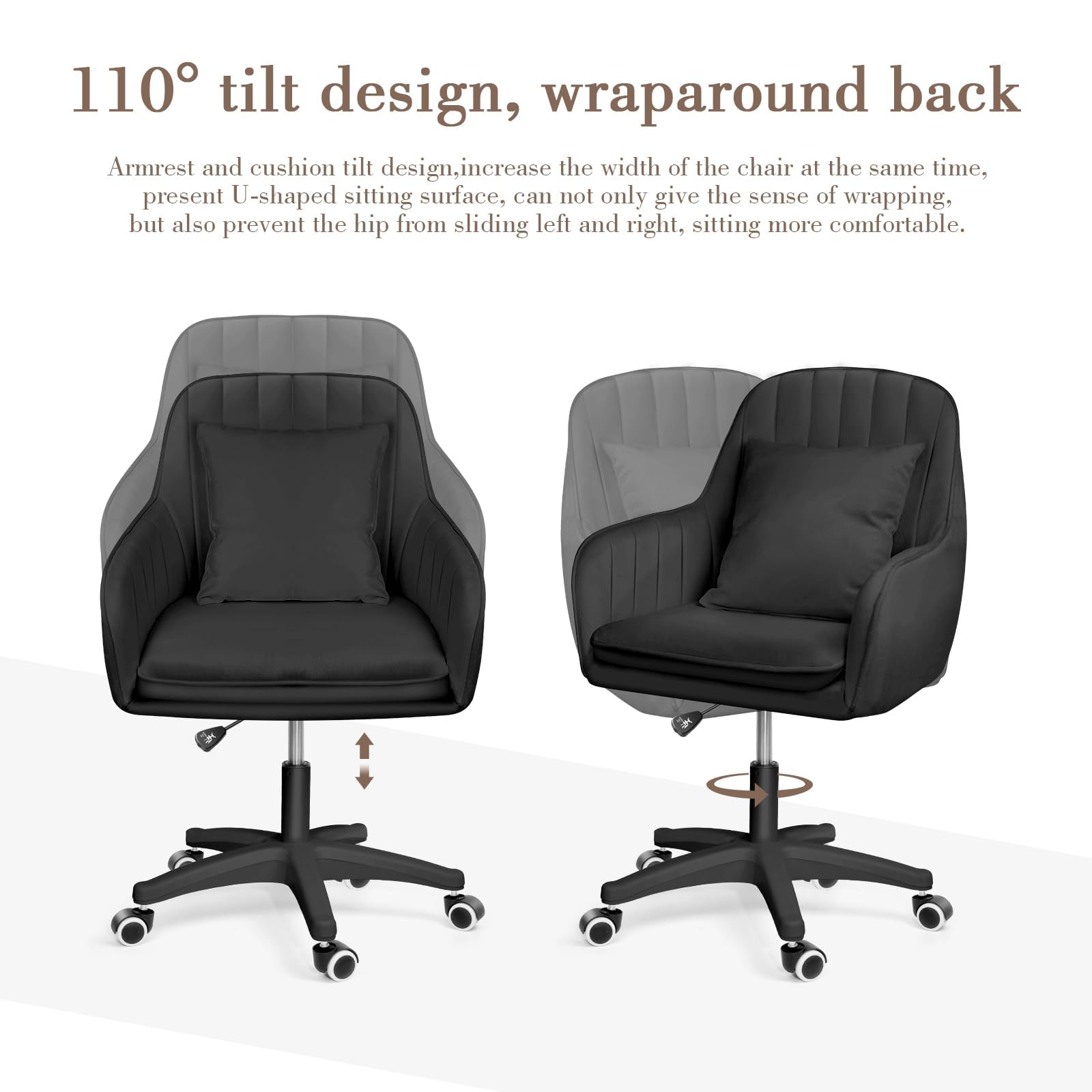Ergonomic Adjustable Office Chair - 360° Swivel Modern Computer Desk Chair with Mid Back Support for Home Office, Gaming & Makeup Station - Comfortable Task Chair for Work, Study & Living Room