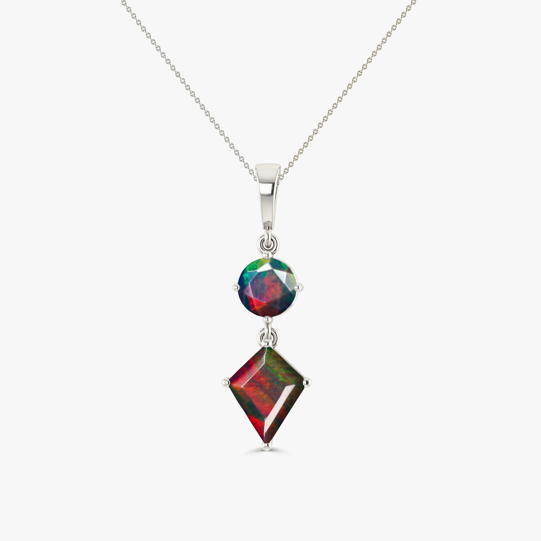 Ethiopian Opal Pendant Necklace with Gold Chain - Elegant Kite & Round Fire Opal Jewelry for Women, Perfect for Parties, Weddings & Everyday Wear