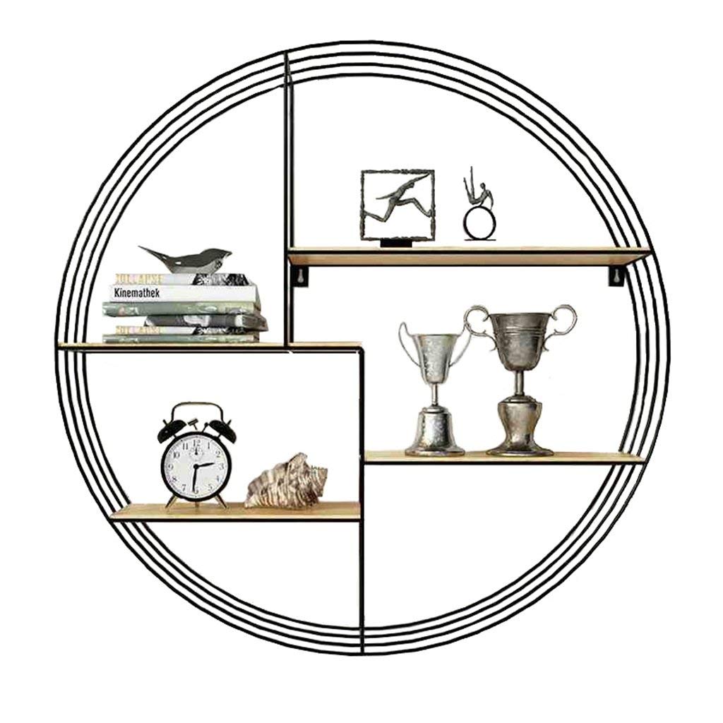 Modern Round Wall-Mounted Shelf - Metal & Wood Floating Shelf for Living Room, Bedroom, Bar - Wall Decor Storage Rack for Books, Plants, Decorations (Black, 60/80cm Diameter) - Perfect for Small Space Organization & Home Decor Display