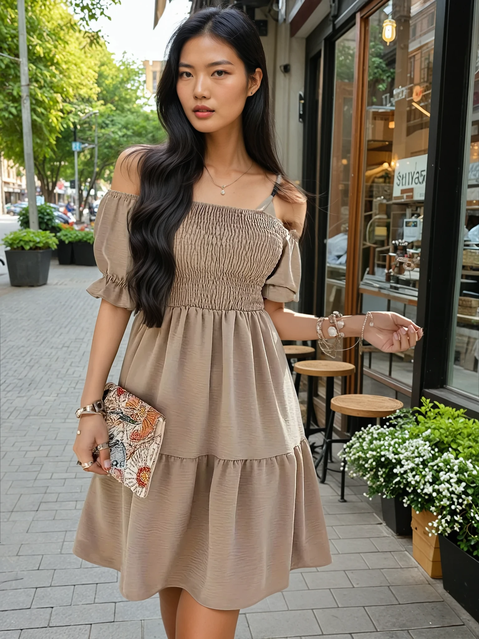 Elegant Full Size Ruffled Off Shoulder Short Sleeve Beach Dress - Flowy Summer Sundress for Women, Perfect for Vacation, Pool Party & Tropical Getaways