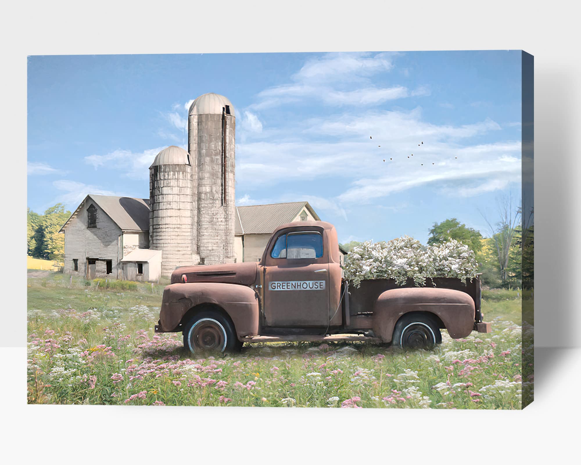 Vintage Truck Canvas Print - Rustic Barn Wall Art for Farmhouse Decor, Country Home Painting, Framed Old Truck & Barn Artwork (28x40 Inches) - Perfect for Living Room, Bedroom, or Office Wall Decor