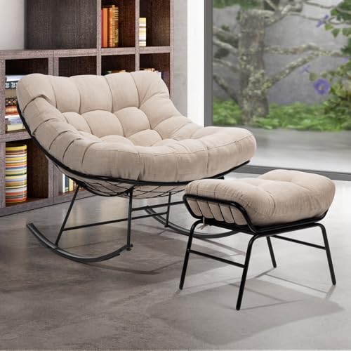 Beige Cushion - Black Matte Rocker Ottoman