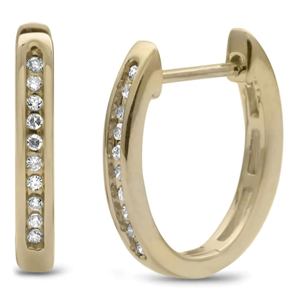 10KT Yellow Gold Diamond Hoop Earrings for Women - .07 ct Total Weight - Elegant Everyday & Special Occasion Jewelry Gift