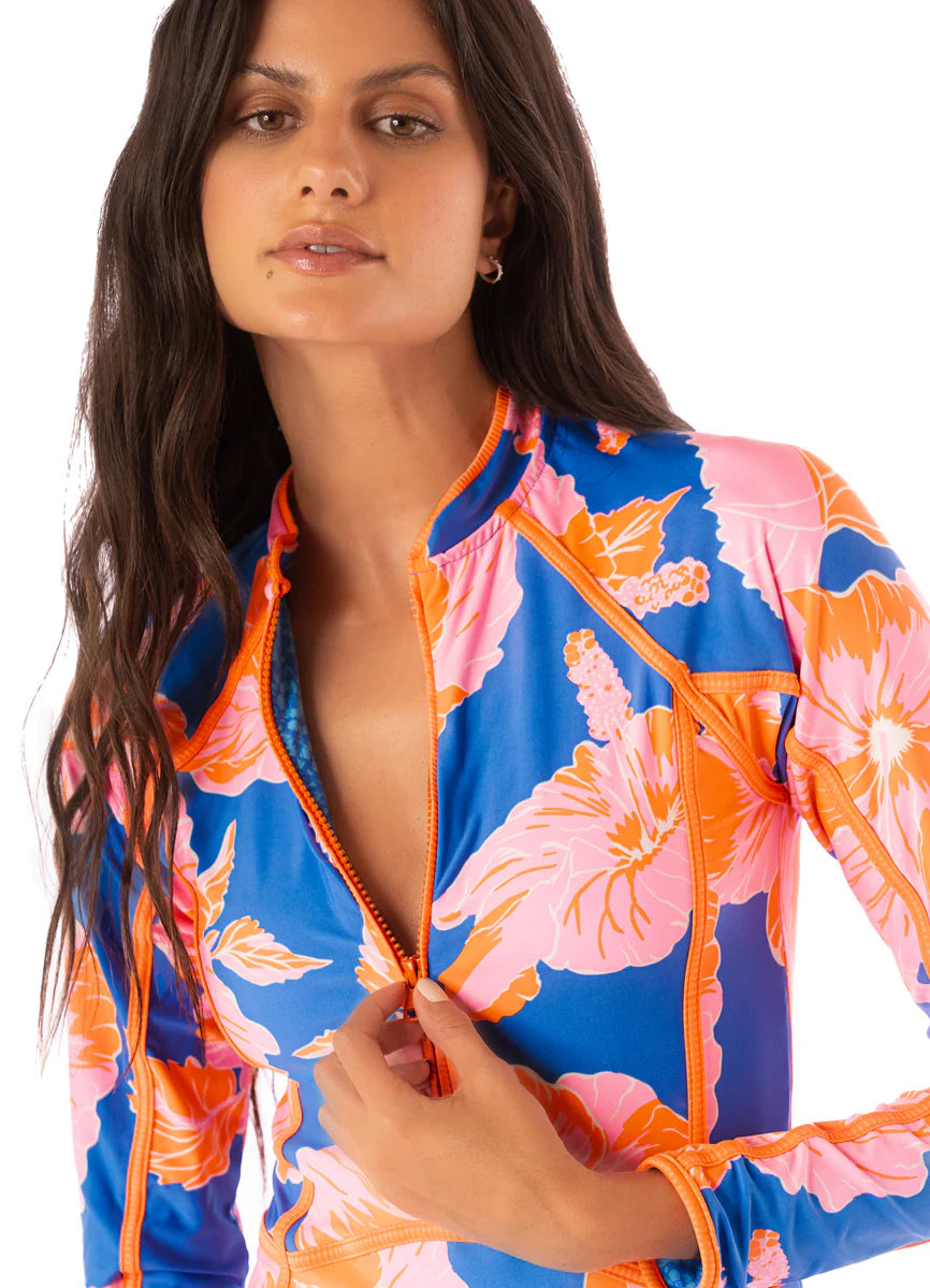Maaji Magnolia Mirage Cardi Surf Swimsuit - Bright Blue One-Piece Swimwear for Women | Perfect for Beach, Pool, Surfing & Summer Vacations