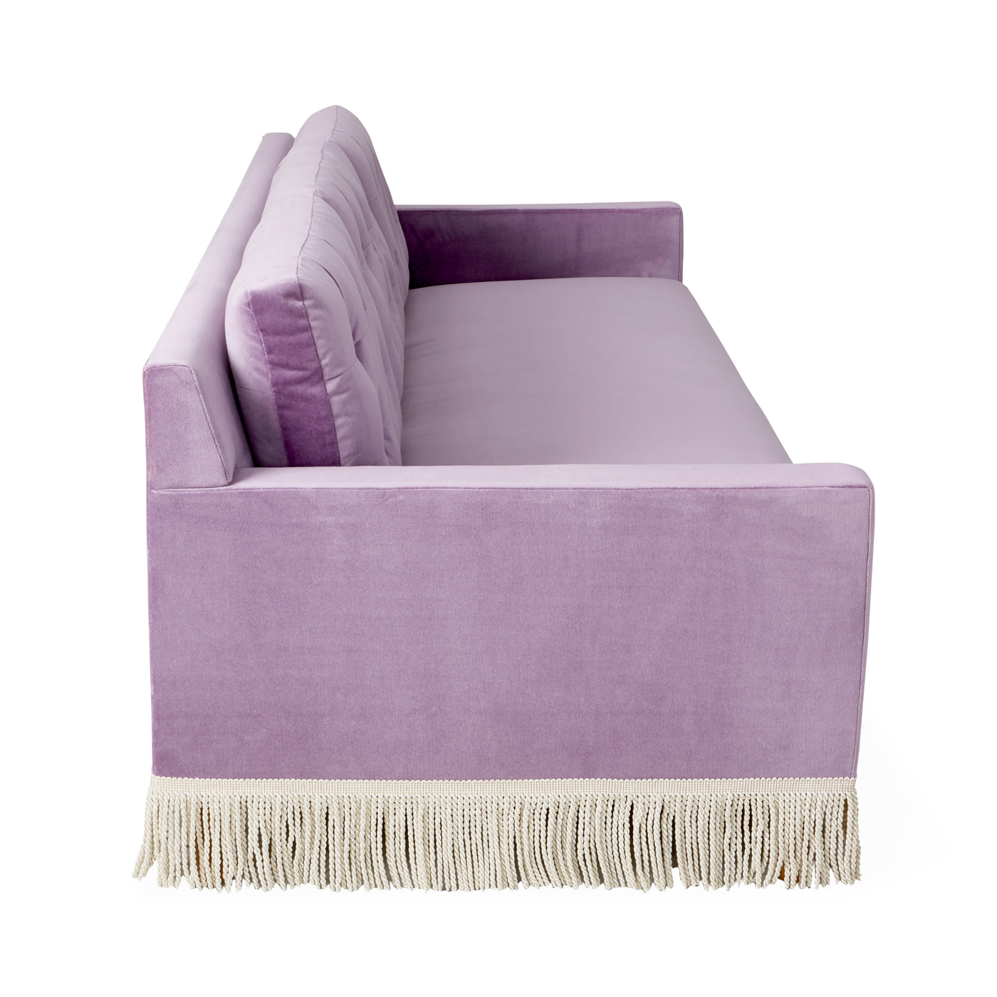 Wright Sofa with Bullion Fringe - Elegant Tufted Mid-Century Modern Couch for Living Room, Lounge & Home Decor