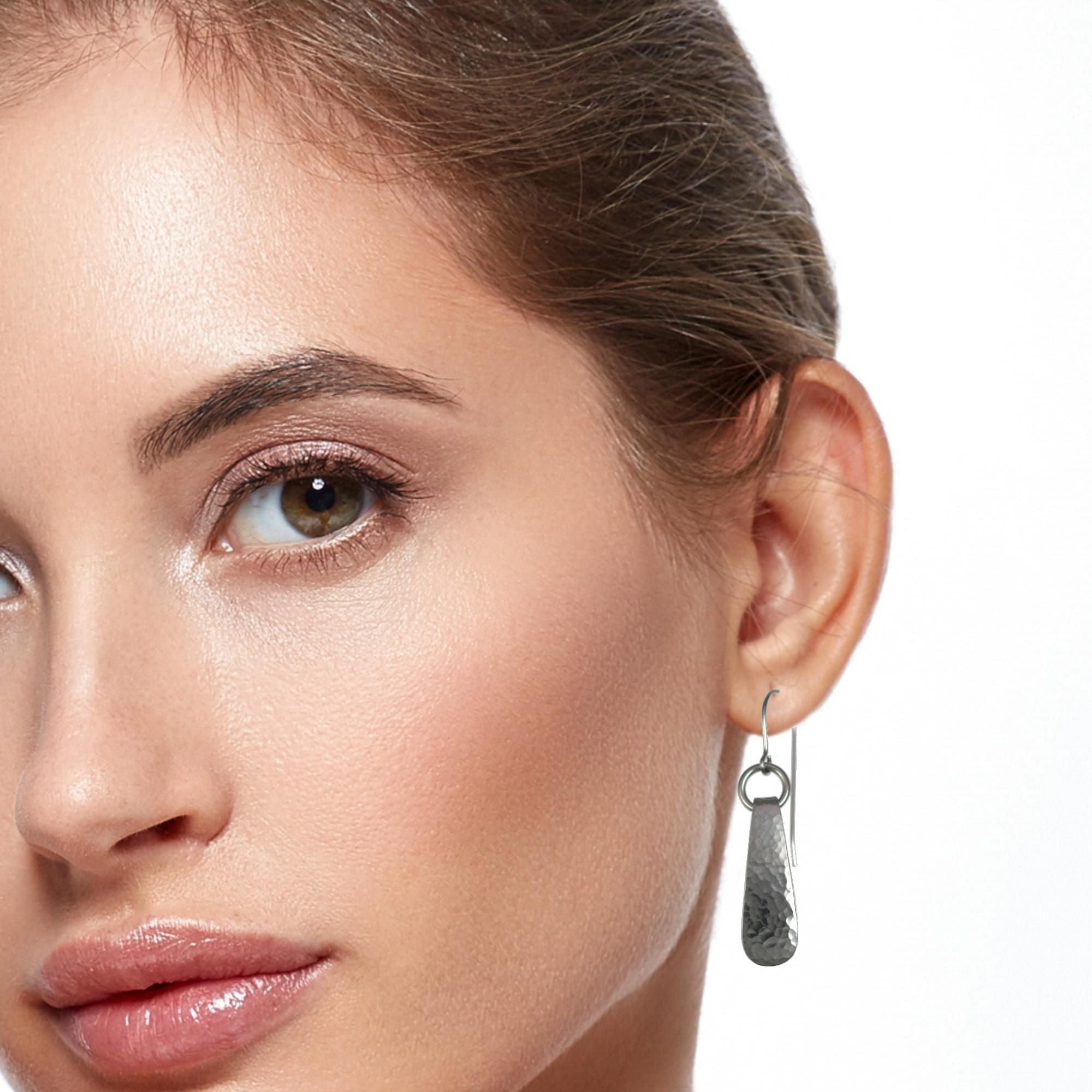 Mini Hammered Stainless Steel Drop Earrings for Women - Dainty Boho Jewelry Gift for Her - Perfect for Weddings, Parties & Everyday Wear