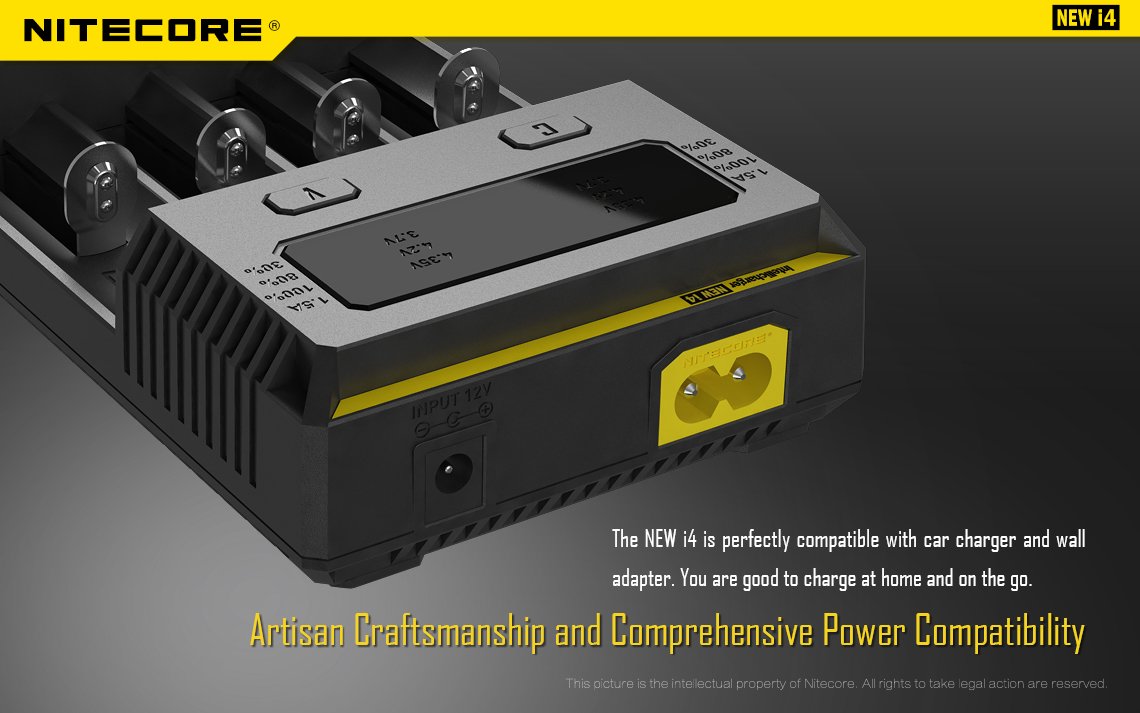 NITECORE New i4 Universal Battery Charger for Li-ion, IMR, Ni-MH, Ni-Cd - Compatible with 18650, 18350, 16340, RCR123, 14500, AA, AAA, C, D Batteries - Includes AC/DC Power Cords & EdisonBright BBX3 Battery Box - Perfect for Home, Office, Travel, and Emergency Power Backup
