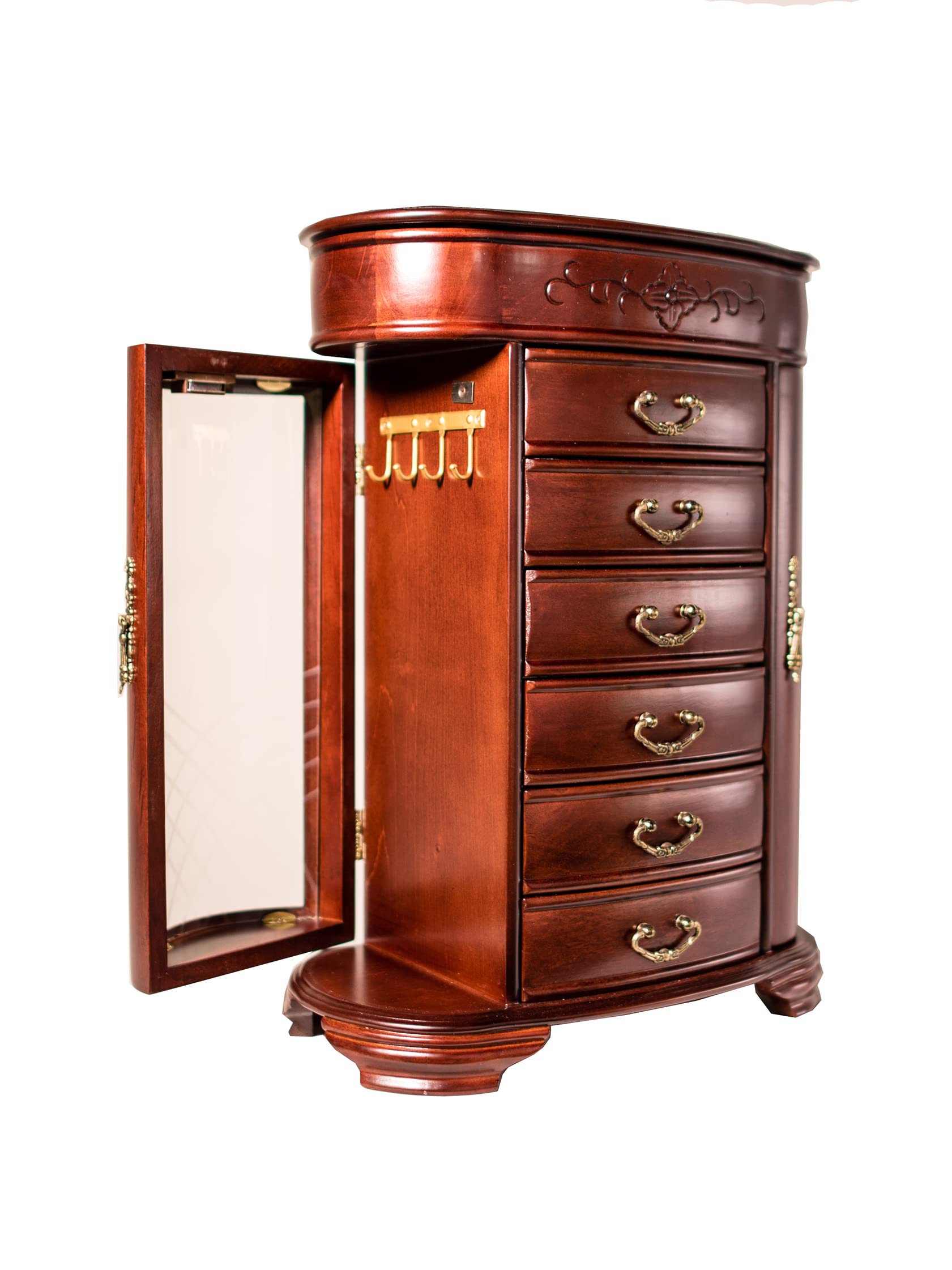 Amelia Etched Glass Jewelry Chest - Cherry Wood Jewelry Box with Honeycomb Design - Perfect for Gift, Wedding, Anniversary & Home Decor