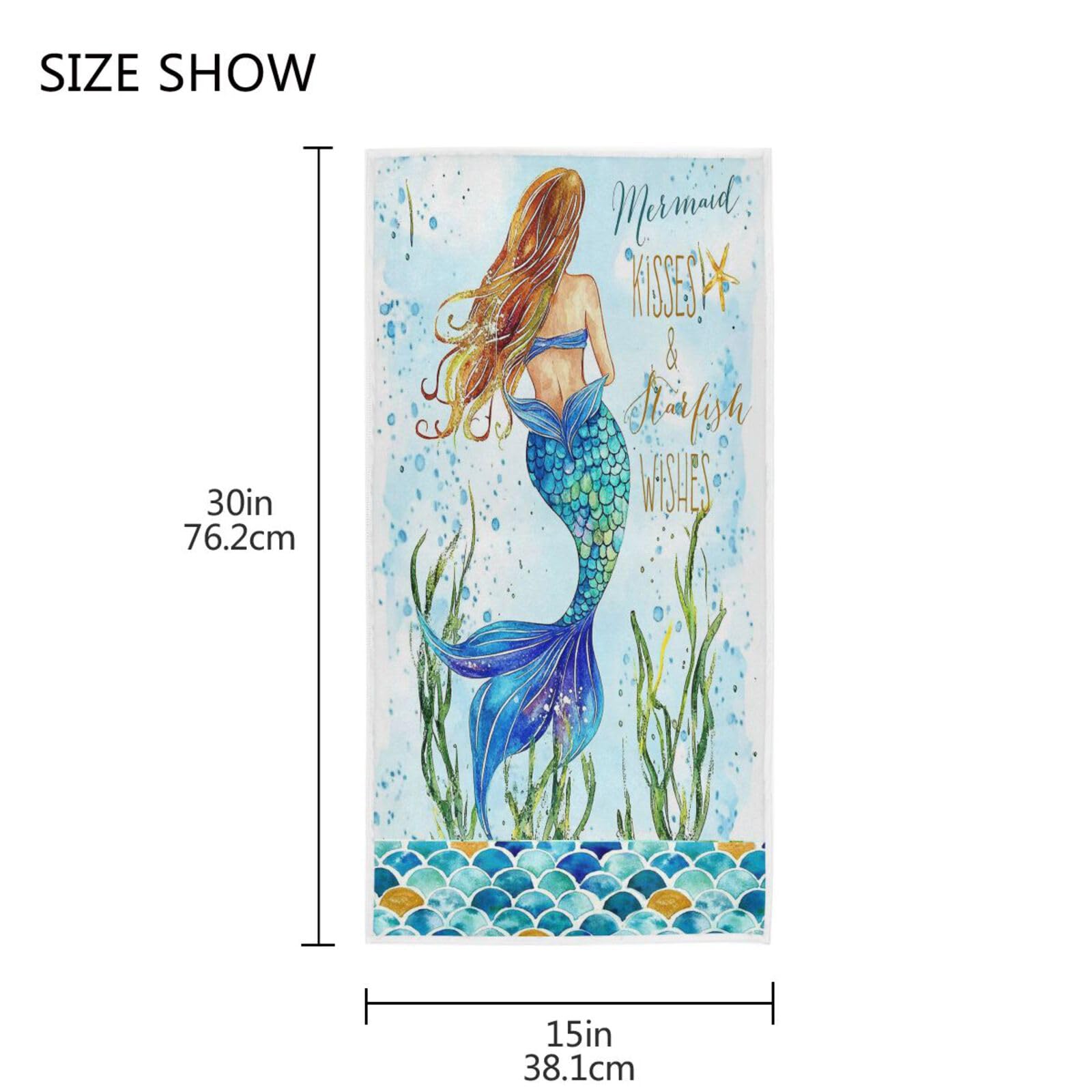 Retro Mermaid Summer Hand Towels 16x30 Inch - Fish Scale Shell Nautical Bathroom Towel Set - Soft Absorbent Ocean Blue Sea Underwater Starfish Design - Perfect for Beach House Decor, Guest Bathrooms & Coastal Kitchen Towels
