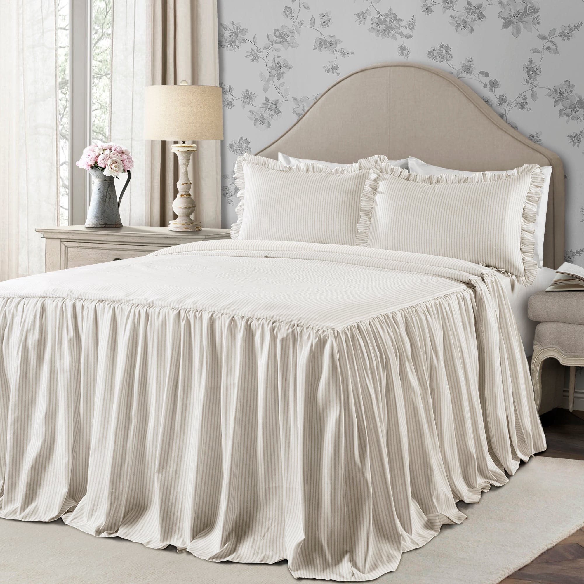 Stylish Ticking Stripe Bedspread Set - Soft & Durable Cotton Bedding for Cozy Bedrooms - Perfect for Guest Rooms, Master Suites & Farmhouse Decor