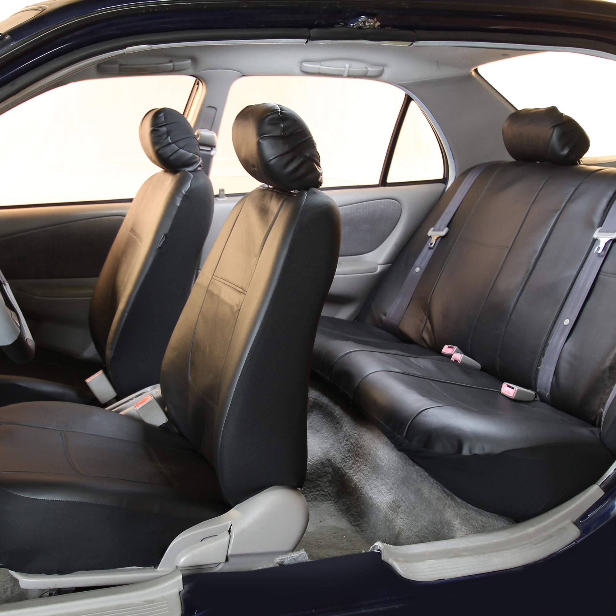 Premium PU Leather Car Seat Covers Full Set - Universal Fit for SUV, Sedan, Van | Black Automotive Seat Protectors | Easy to Clean Interior Accessories | Perfect for Road Trips, Daily Commute & Family Travel