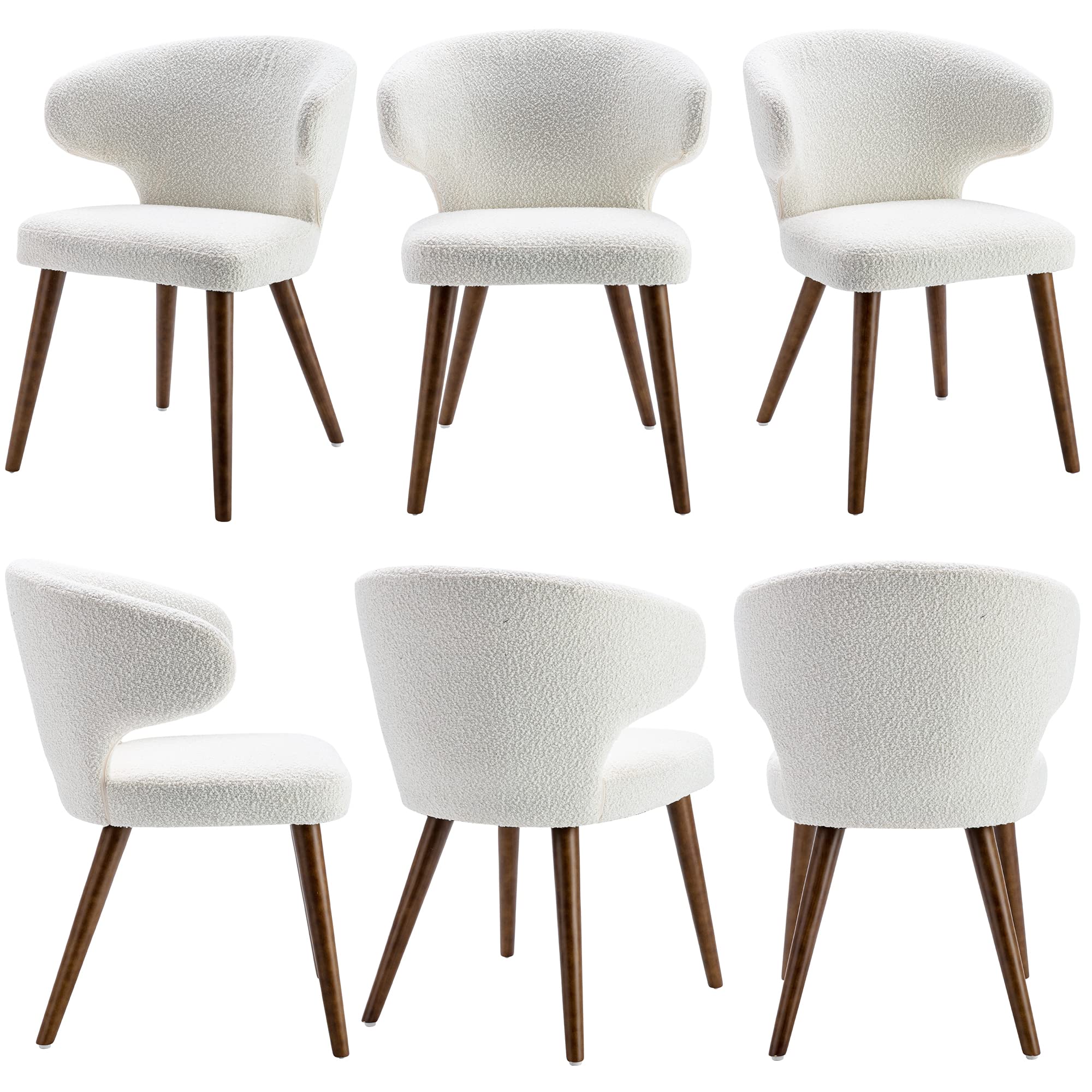 VESCASA Modern Dining Chairs Set of 4 - Sherpa Upholstered Curved Back Chairs with Wooden Legs for Dining Room & Living Room - Comfortable White Accent Chairs for Family Gatherings & Home Decor