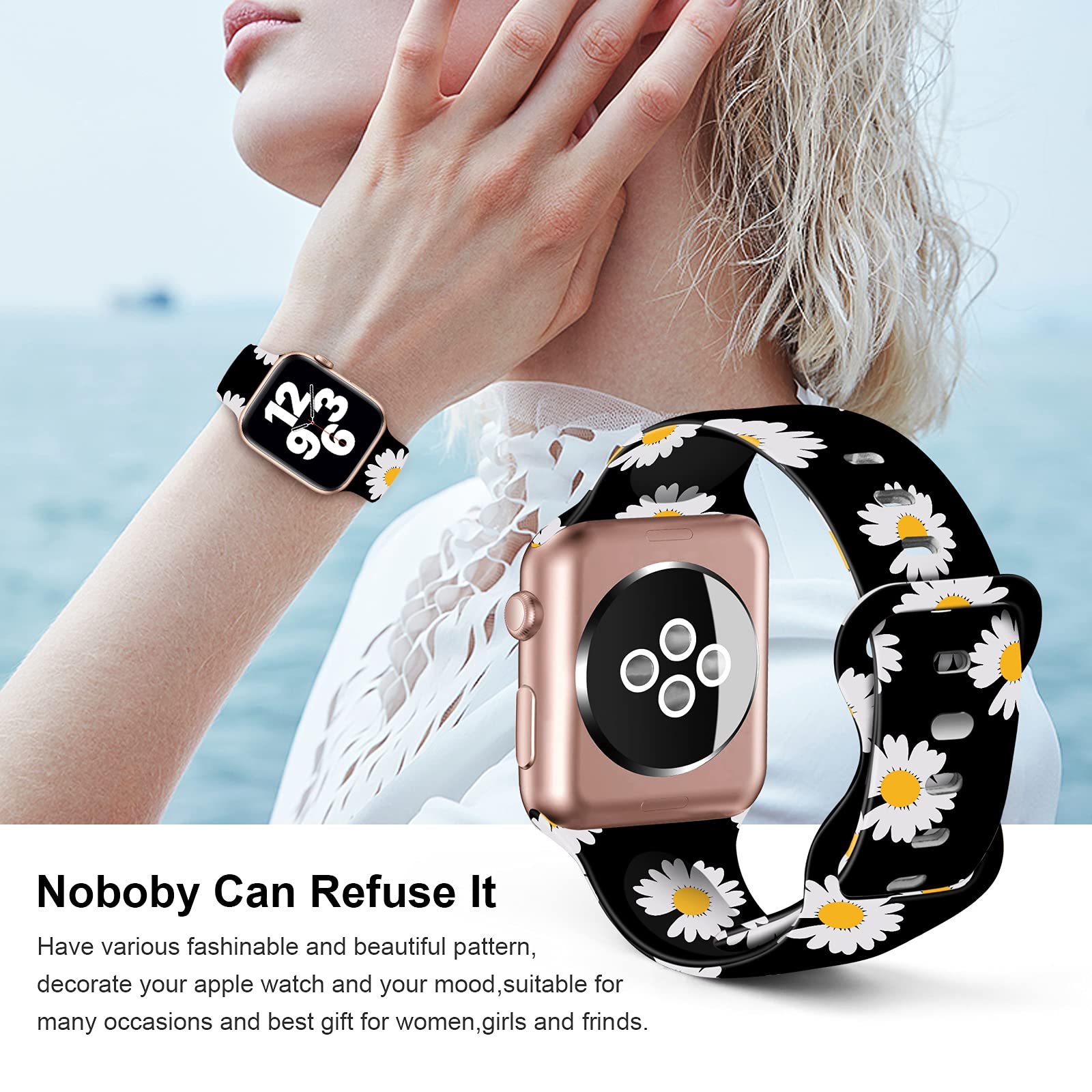 Soft Silicone Apple Watch Bands 38mm 40mm 42mm 44mm - Sport Replacement Strap for iWatch Series 6/5/4/3/2/1/SE - Breathable Comfortable Wristband for Men & Women - Perfect for Workouts, Running & Daily Wear
