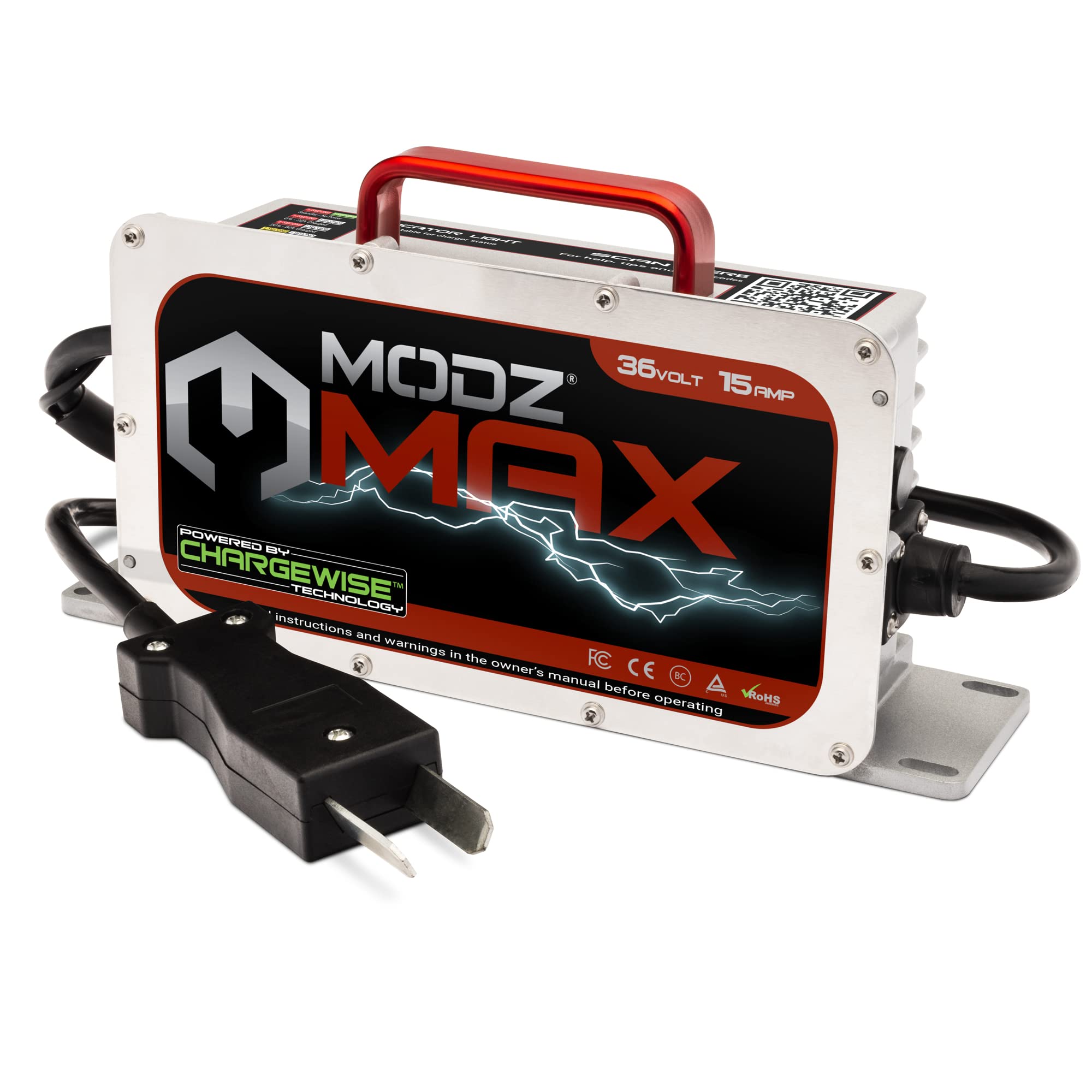 MODZ Max36 15 AMP 36V Golf Cart Battery Charger for Club Car, EZGO & Yamaha - Fast Charging with Crowfoot Plug - Perfect for Golf Courses, Resorts & Home Use