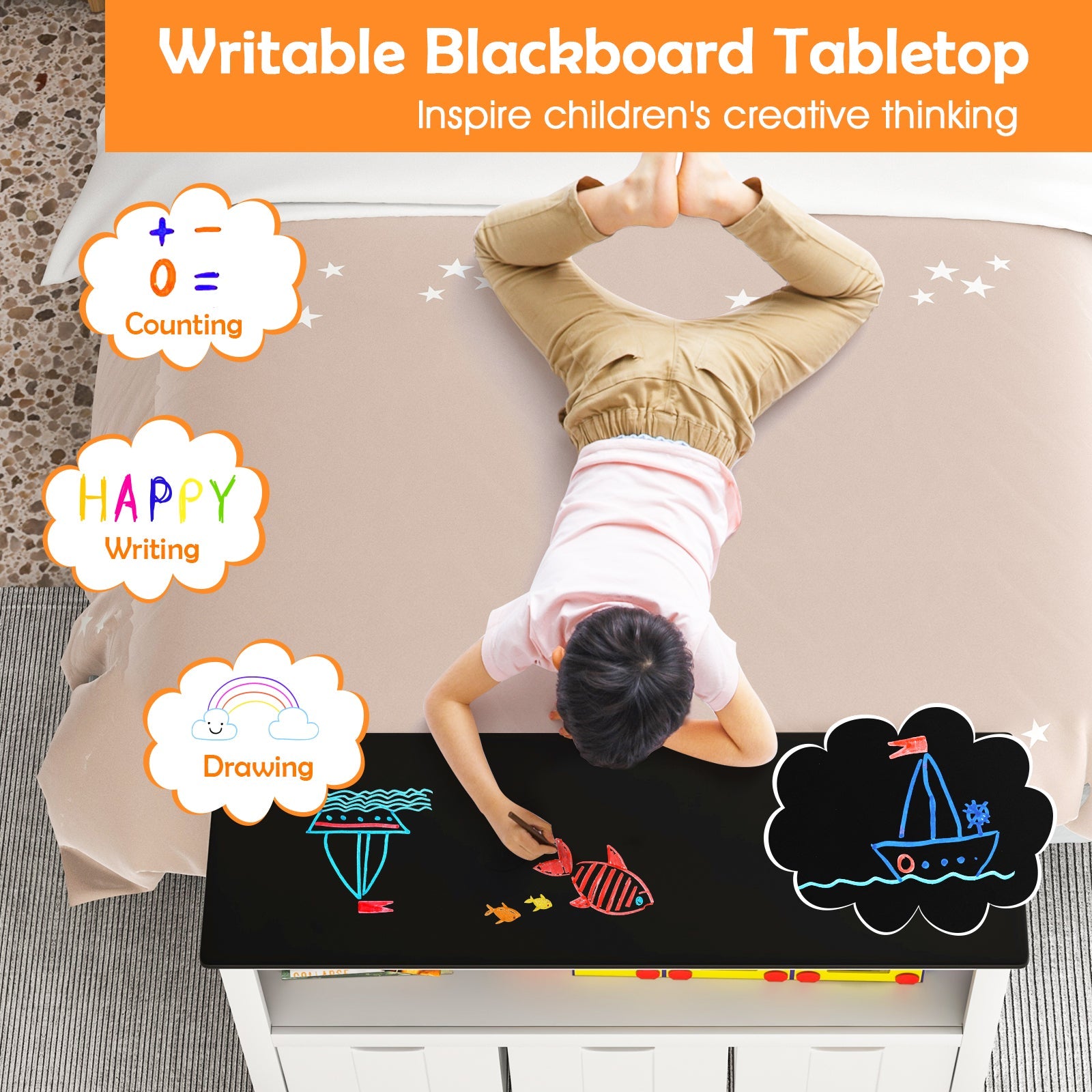 3-Drawer Kids Toy Storage Organizer with Chalkboard Top - Perfect for Bedroom, Playroom & Classroom Organization