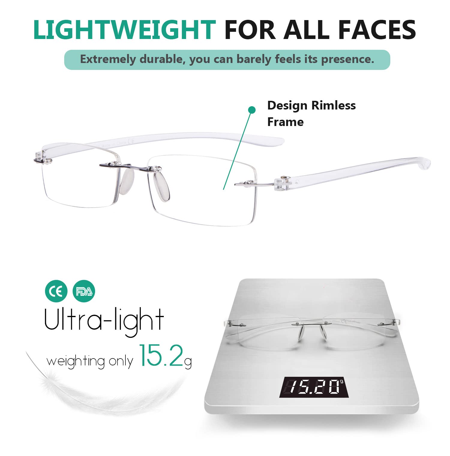 Eyekepper Small Lens Rimless Reading Glasses for Men & Women - Lightweight & Stylish for Reading, Computer Use & Office Work