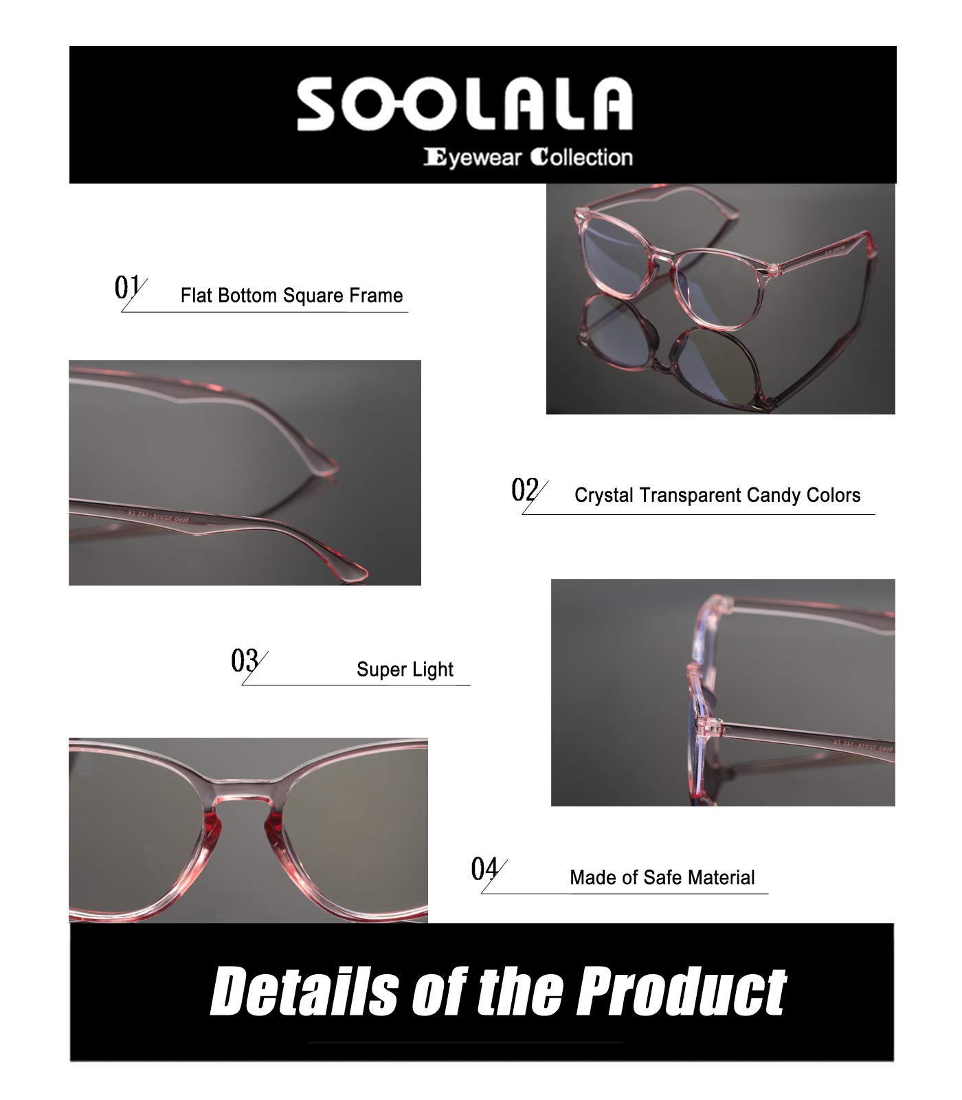 SOOLALA Women's Blue Light Blocking Glasses - Anti Eye Strain Reading & Computer Glasses for Women - Clear Lightweight Frames for Office Work, Gaming & Screen Time