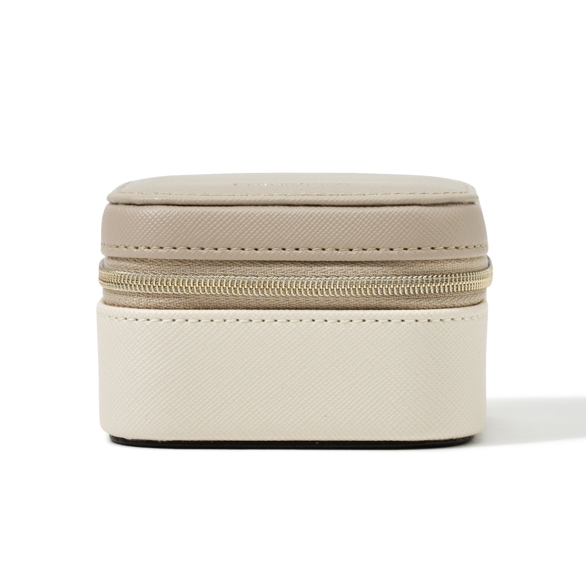 Bicolor Small Travel Jewelry Box Organizer - Beige & White Portable Jewelry Case for Necklaces, Rings & Earrings | Perfect for Vacation, Business Trips & Daily Use