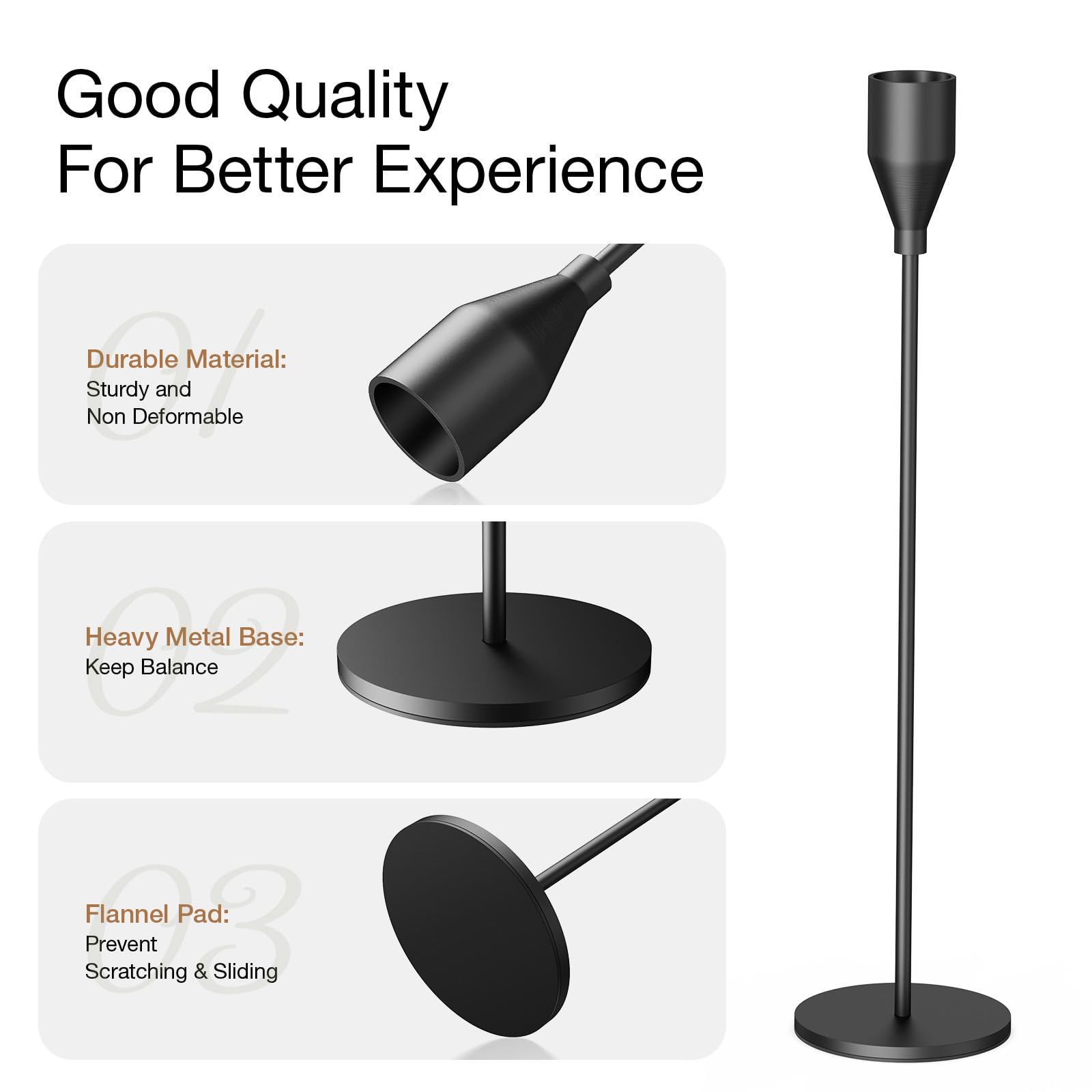 Matte Black Taper Candle Holders Set of 6 - Elegant Candlestick Holders for Table, Fireplace & Cabinet Decor - Perfect for Creating Romantic Atmosphere at Dinner Parties & Home Decor