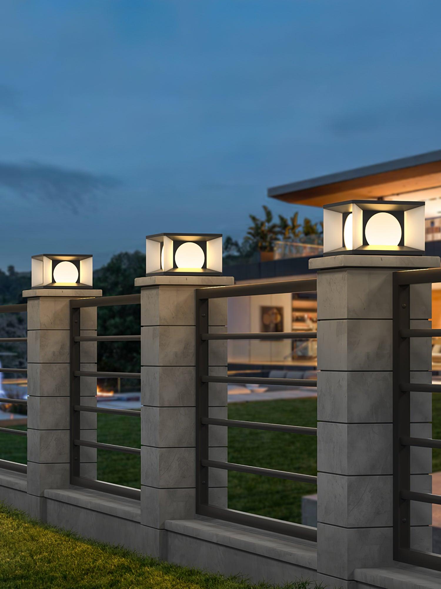 Eclipse Cube Outdoor Post Light - Modern LED Solar Powered Light for Garden, Patio, Walkway & Driveway - Weatherproof & Energy Efficient Landscape Lighting for Home Exterior