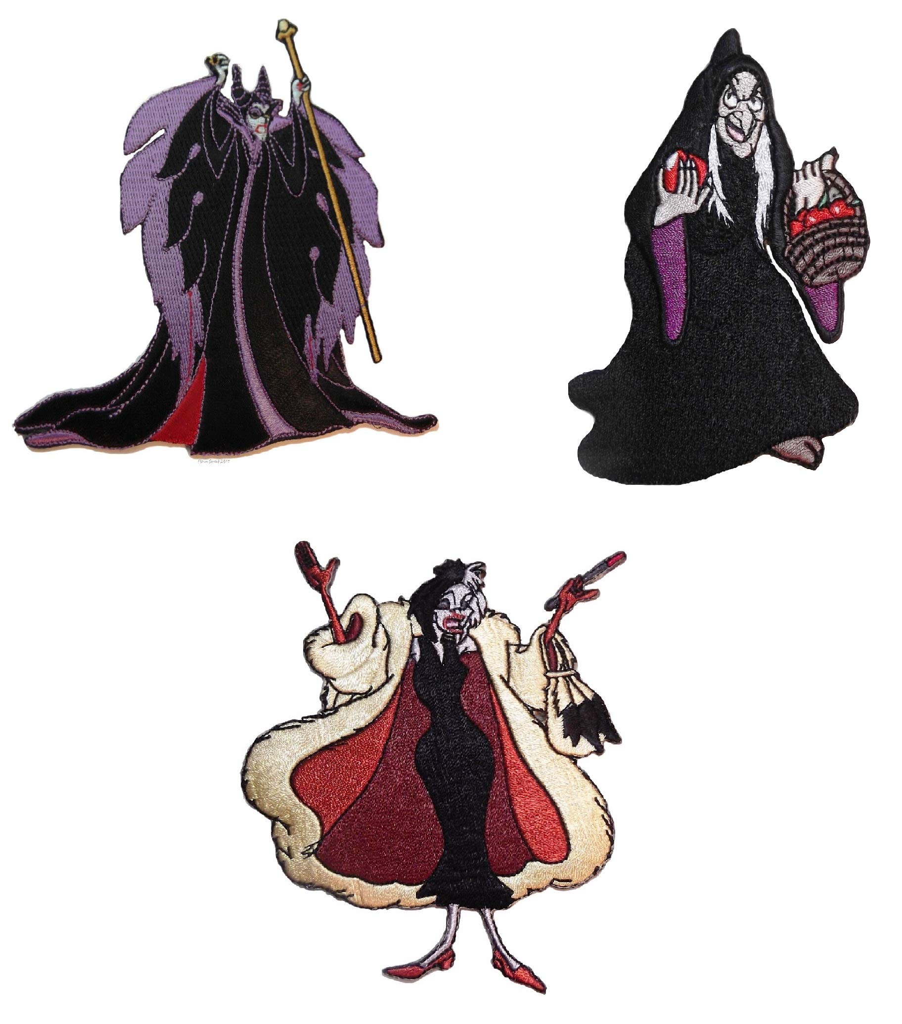 Evil Female Villains Cartoon Character Embroidered Iron-On Patches - Set of 3 for DIY Costumes, Jackets & Backpacks