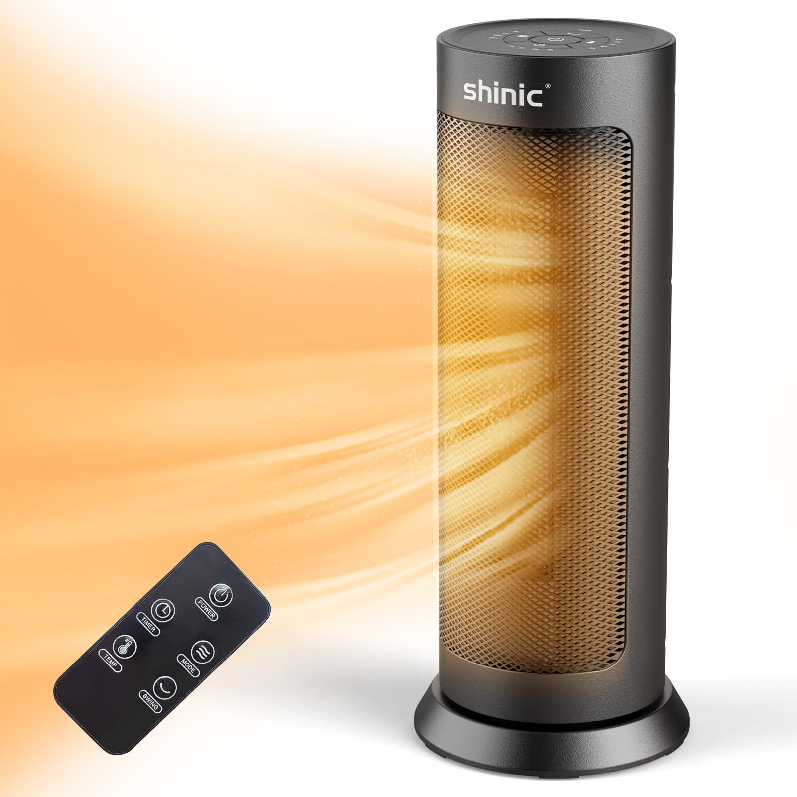Shinic 1500W PTC Ceramic Space Heater with Remote - Fast Heating, 70° Oscillation, Thermostat & 8H Timer - Safe Quiet 18