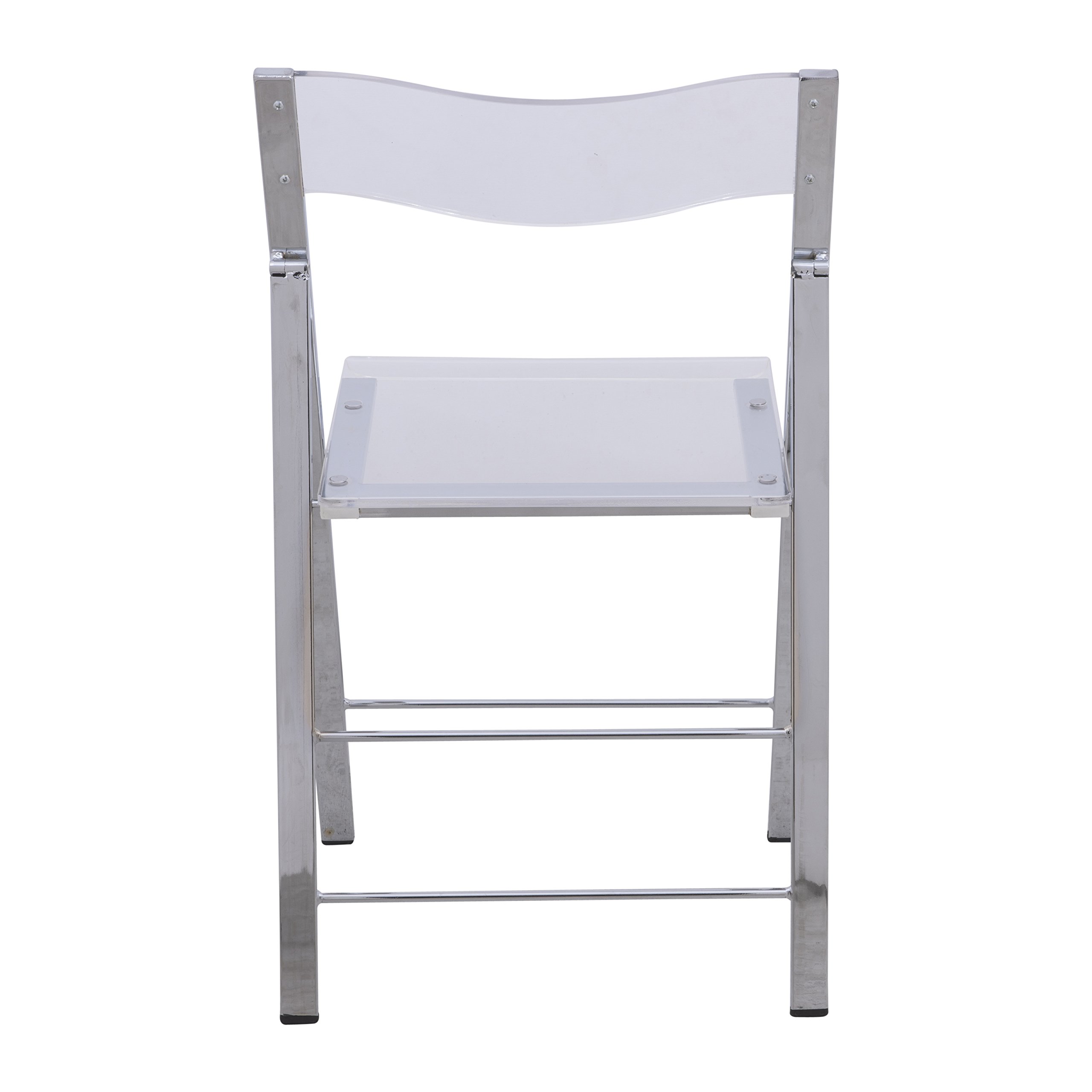 LeisureMod Clear Acrylic Folding Chair with Lightweight Chrome Iron Base - Comfortable Transparent Desk Chair, No Assembly Required (Set of 4) - Perfect for Home Office, Patio, Events & Small Spaces