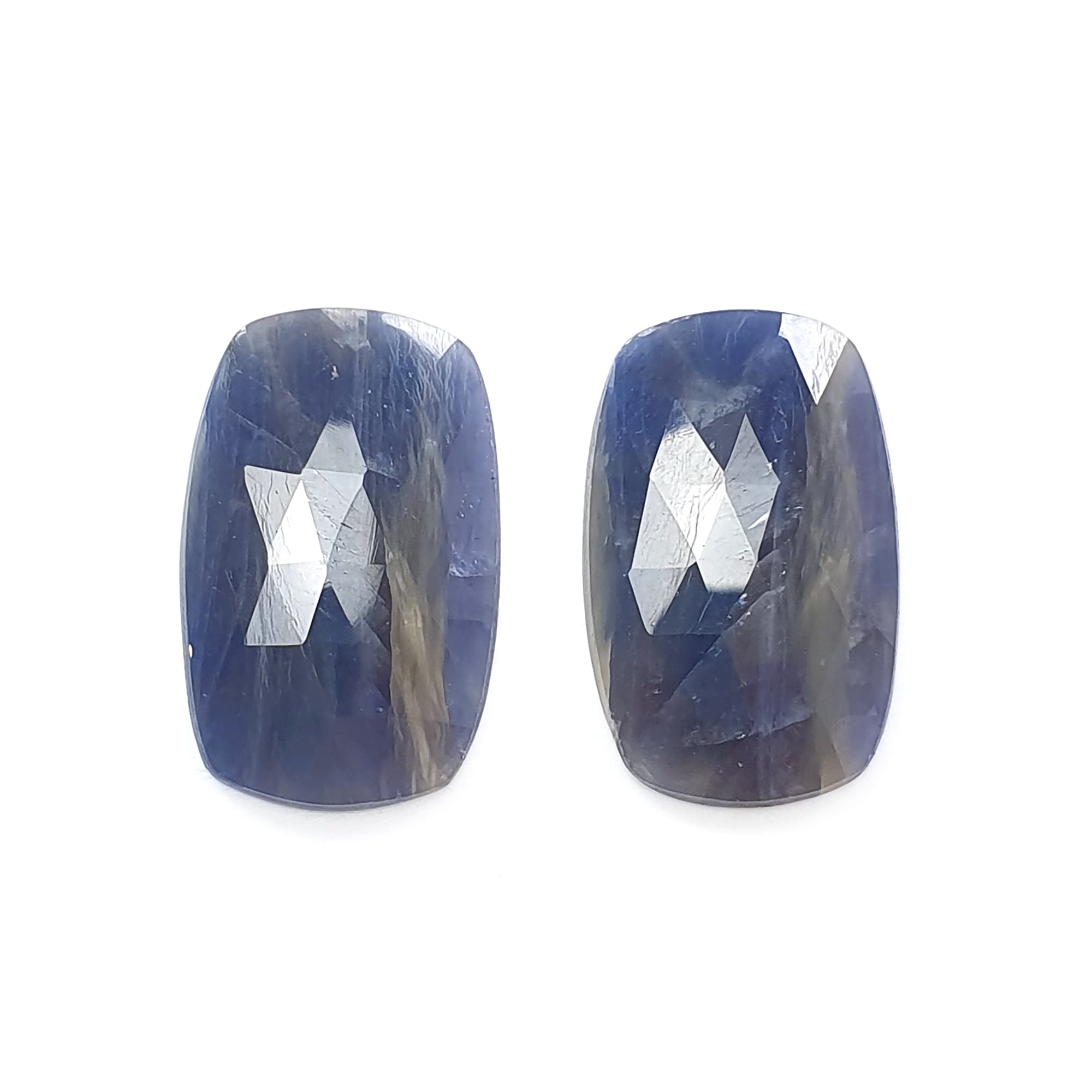 Natural Untreated Bi-Color Sapphire Rose Cut Slices - Multi Gemstone Cushion Shape Faceted (2pc/3pc Sets) for Jewelry Making, Engagement Rings & DIY Crafts