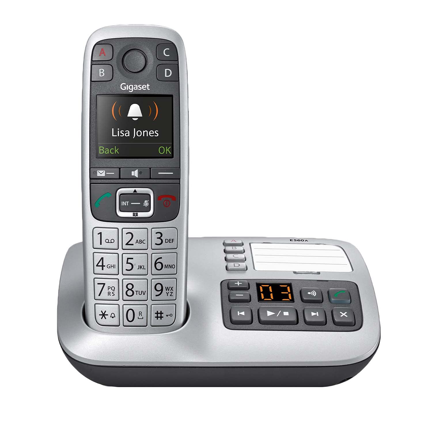 Gigaset E560A Cordless Phone for Seniors - Easy-to-Use Wireless Home Phone with SOS Emergency Button, Answering Machine & Hearing Aid Compatible | Loud Volume & Crystal Clear Sound | German Engineering (Platinum) - Perfect for Elderly Care, Home Security & Hearing Impaired Users