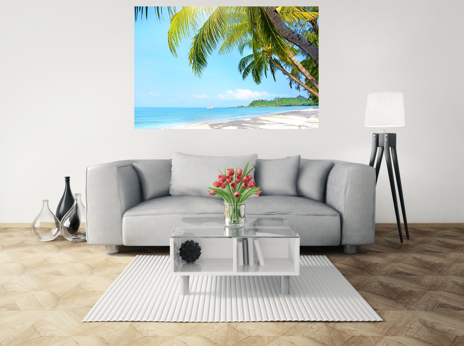 3D Removable Vinyl Wall Mural Stickers - Tropical Beach Palm Tree Wall Art - Easy Peel & Stick Wallpaper - Durable Home Decor for Living Room, Bedroom & Nursery