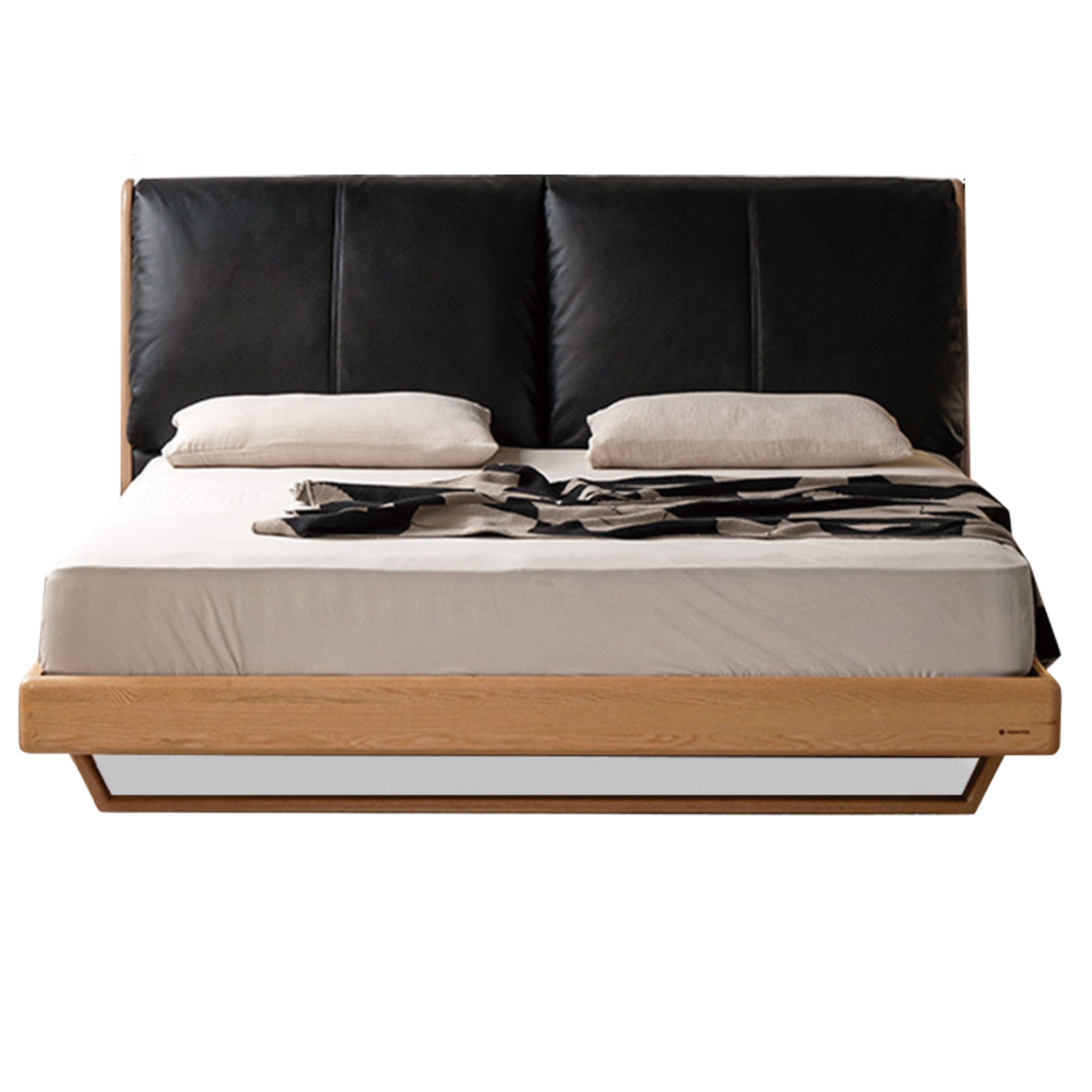 Natural Wood Color Oak leather black soft bed