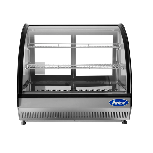 Atosa 27-Inch Commercial Countertop Refrigerated Display Case with Curved Glass - Perfect for Bakeries, Cafes, and Delis to Showcase Fresh Pastries, Desserts, and Chilled Foods