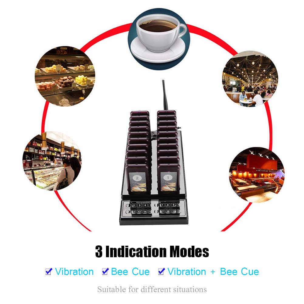 20-Channel Wireless Paging System with Charging Dock & 20 Rechargeable Pagers - Restaurant Guest Alert System for Food Trucks, Churches, Hospitals & Retail Stores