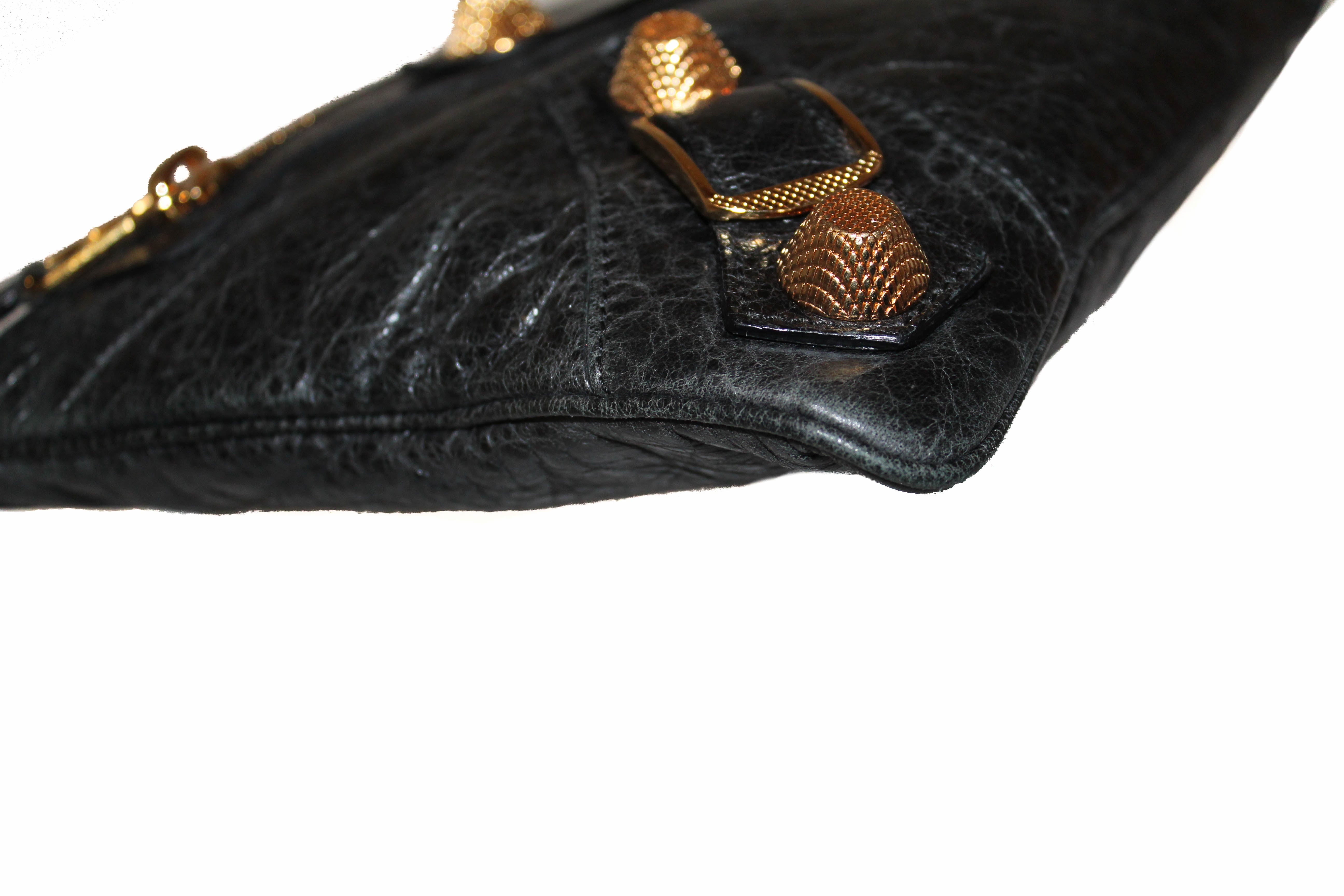 Authentic Balenciaga Black Giant 21 Gold Lambskin Leather Clutch Bag for Women - Luxury Evening Clutch for Parties, Weddings & Special Events