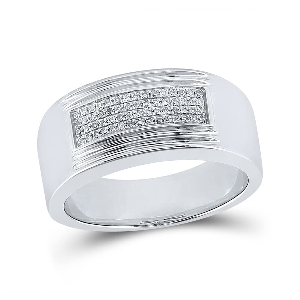 Men's Solid Sterling Silver Round Diamond Band Ring - 1/6 Cttw (Multiple Sizes) - Perfect for Weddings, Anniversaries & Everyday Wear