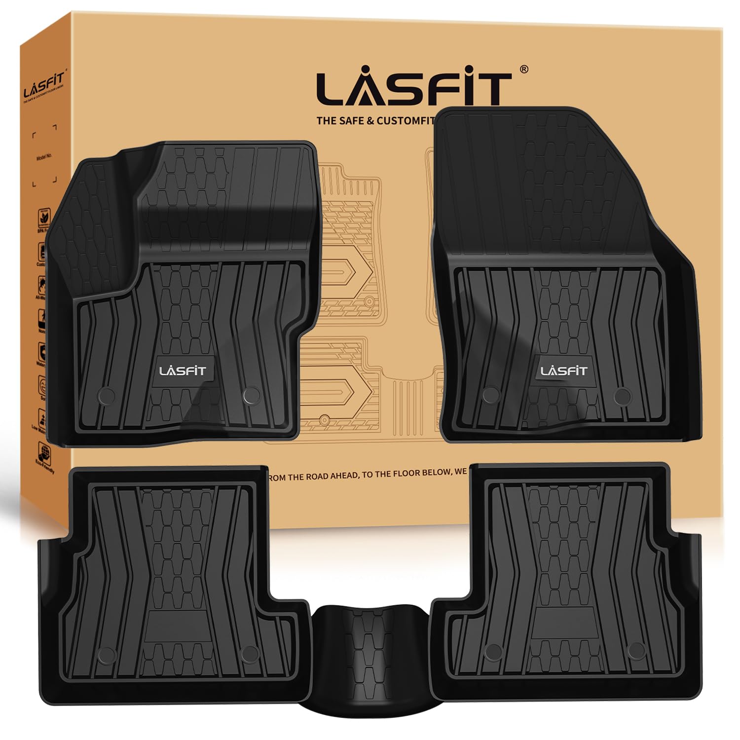 LASFIT Custom Fit All-Weather TPE Floor Mats for Lincoln MKC 2015-2019 - 1st & 2nd Row Black Car Floor Liners | Durable Protection Against Mud, Snow & Spills | Perfect for Daily Commute, Road Trips & Family Adventures