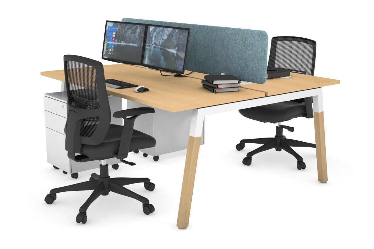 Quadro A Legs 2-Person Office Workstation with Wooden Legs & Cross Beam [1200L x 700W] - Perfect for Shared Workspaces and Home Offices