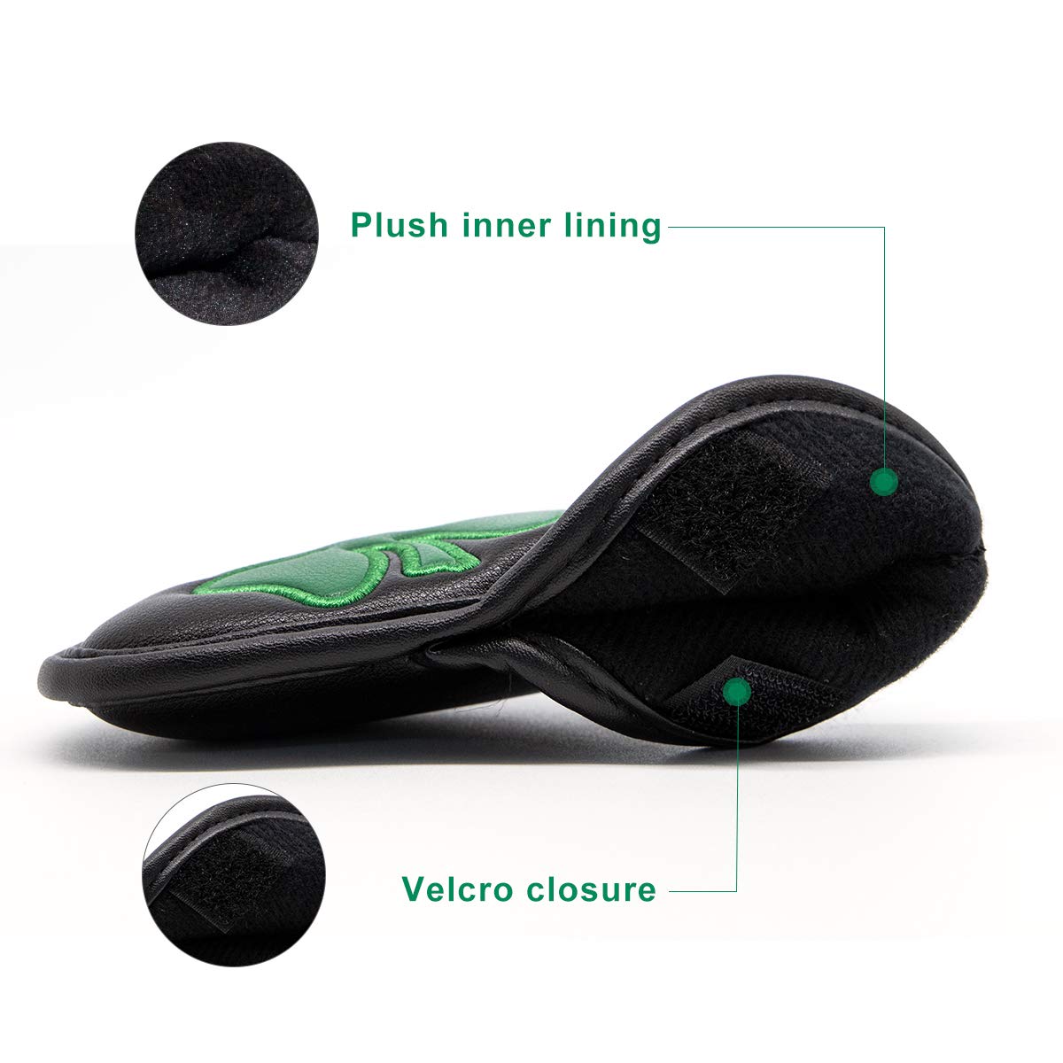 Premium Leather Golf Iron Head Covers Set of 10 - Lucky Clover Design with Magic Tape for All Brand Clubs | Protective Club Covers for Golf Bags & Travel Cases