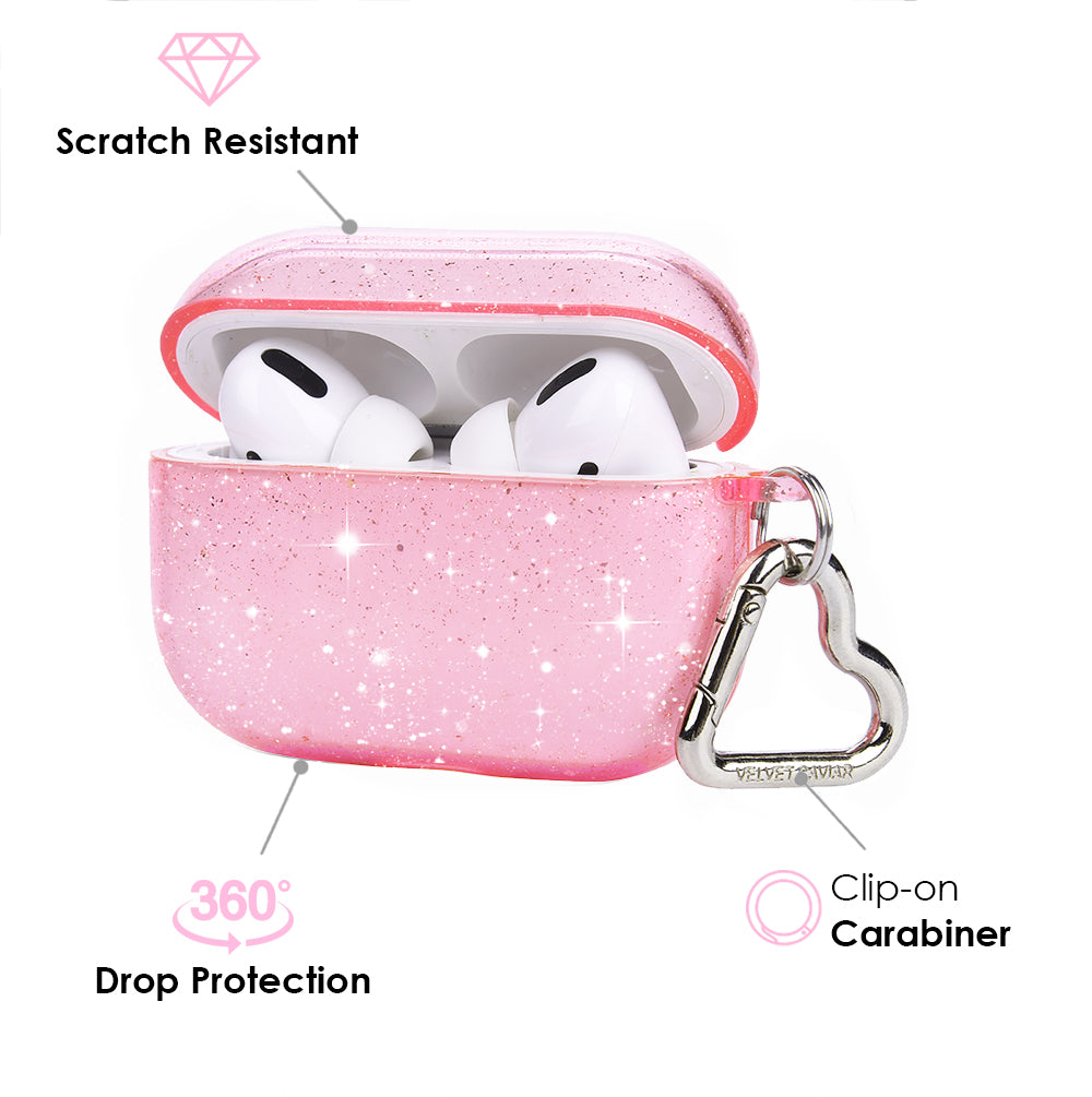 Pink Stardust Glitter AirPods Case - Protective Cover for Apple AirPods 1/2/3 & Pro - Cute Sparkly Phone Accessory for Women Girls - Perfect for Parties, Gifts & Everyday Use