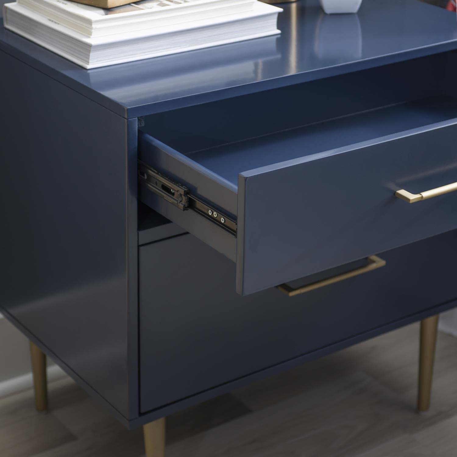 Linon Gloria 2-Drawer Nightstand in Navy Blue - Stylish Bedside Table for Bedroom, Living Room, or Guest Room Storage