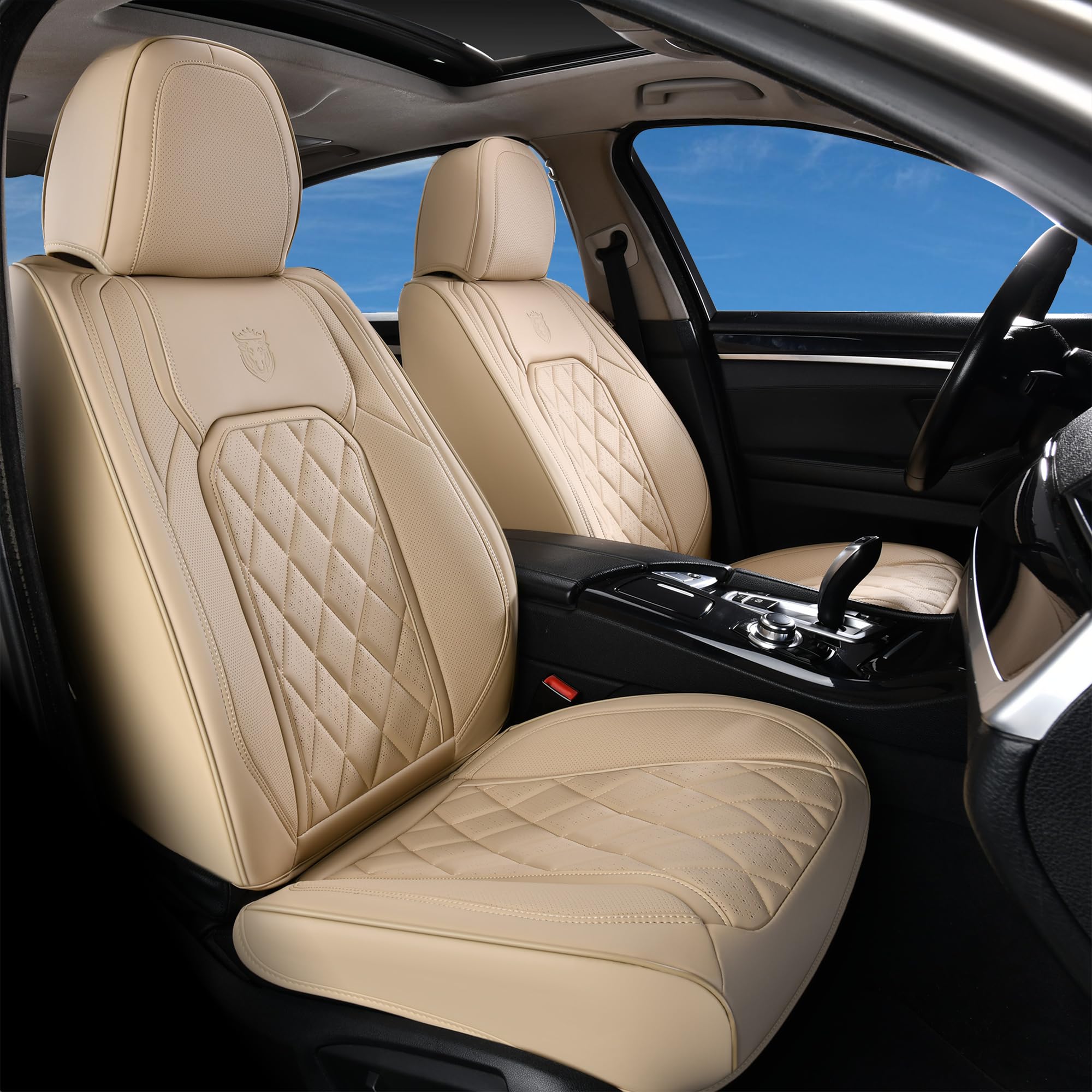 Premium Front Seat Covers 2-Pack - Universal Faux Leather Waterproof Car Seat Protectors for Most Vehicles | Luxury Beige Auto Accessories | Perfect for Daily Commute, Road Trips & Pet Protection