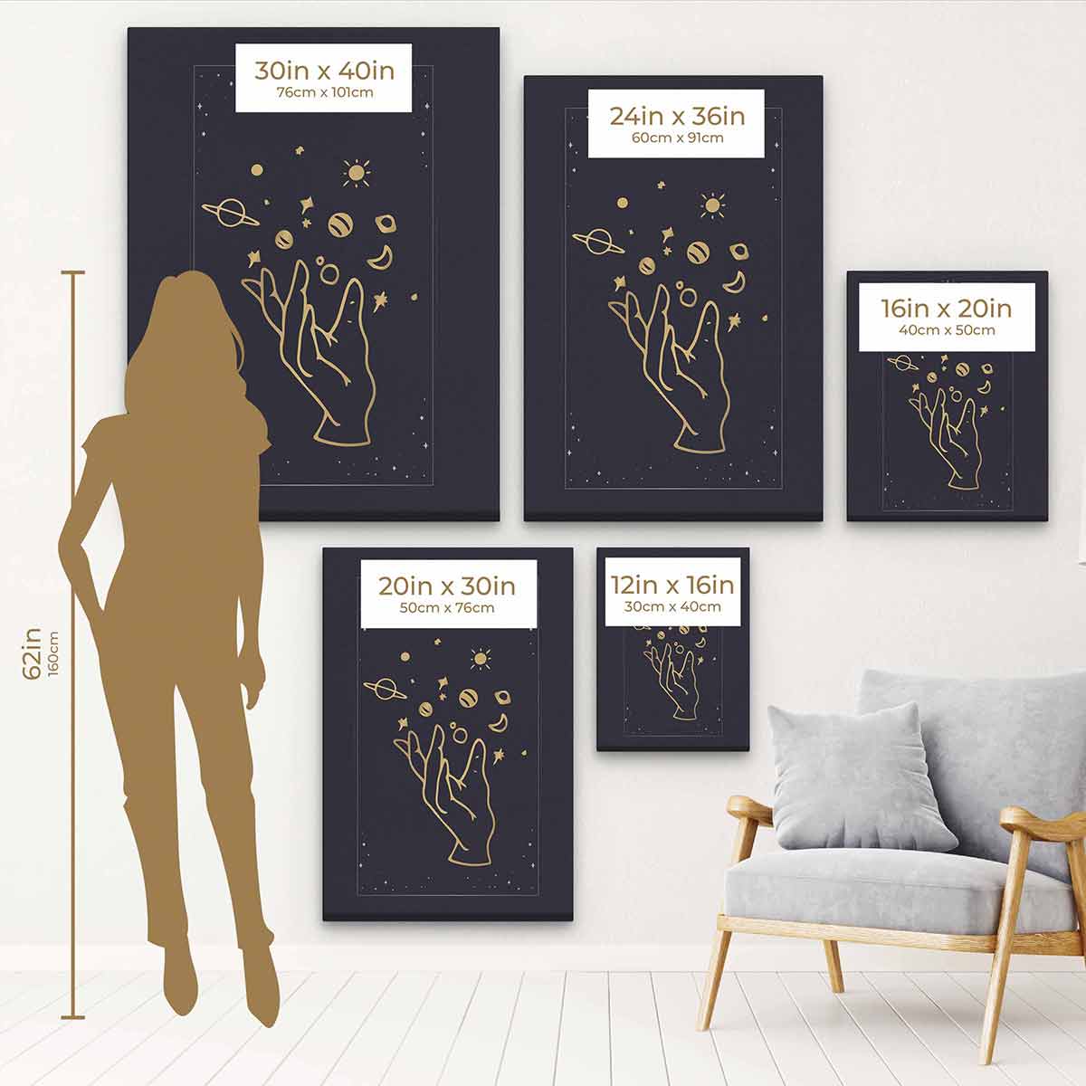 Black Esoteric Wall Art Canvas Print - Modern Abstract Home Decor for Living Room, Bedroom & Office | 96_a