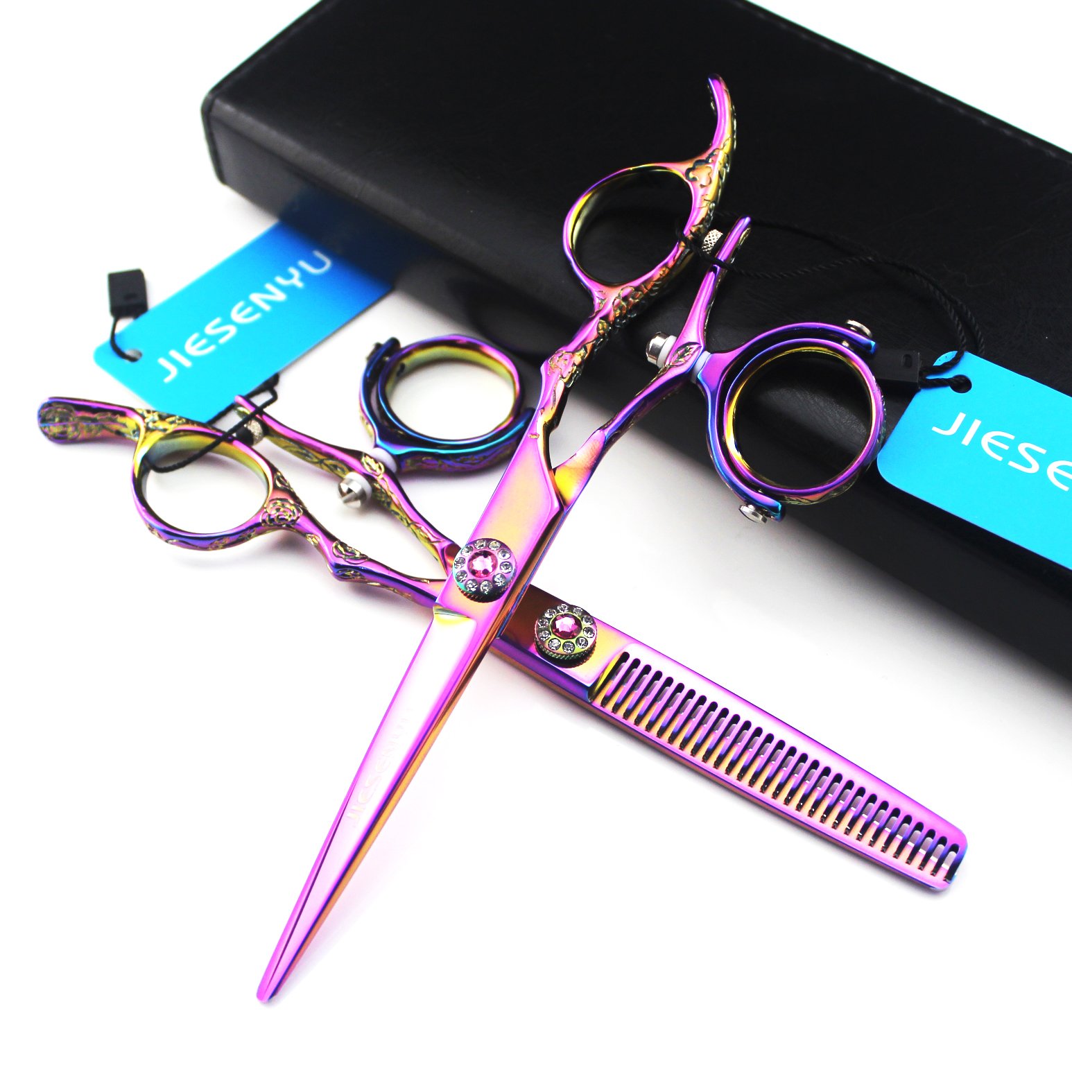 JIESENYU 6.0 Inch Professional Barber Scissors - Japanese Stainless Steel Hair Cutting & Thinning Shears with Rotating Design for Salon & Home Hairdressing | Perfect for Stylists, DIY Haircuts & Grooming