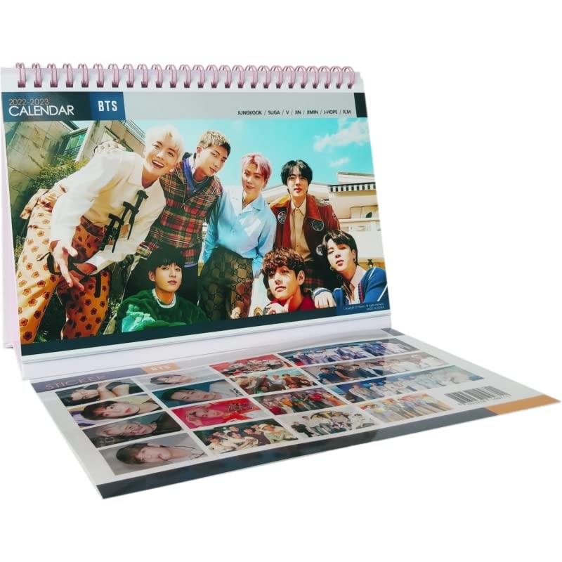 2022-2023 BTS Desk Calendar with Stickers Set - Pink Version | K-Pop Planner, Organizer & Gift for ARMY | Perfect for Office, School & Home Decor