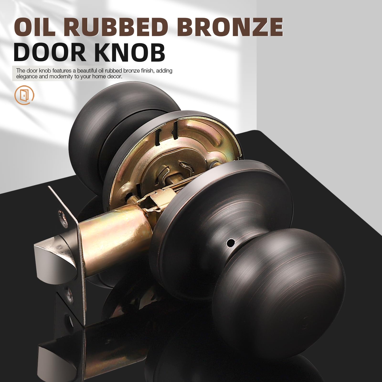 GOBEKOR 2 Pack Oil Rubbed Bronze Interior Door Knobs with Lock - Passage & Closet Door Handles for Bedroom, Bathroom & Cabinet Doors (Smooth Operation & Easy Installation)