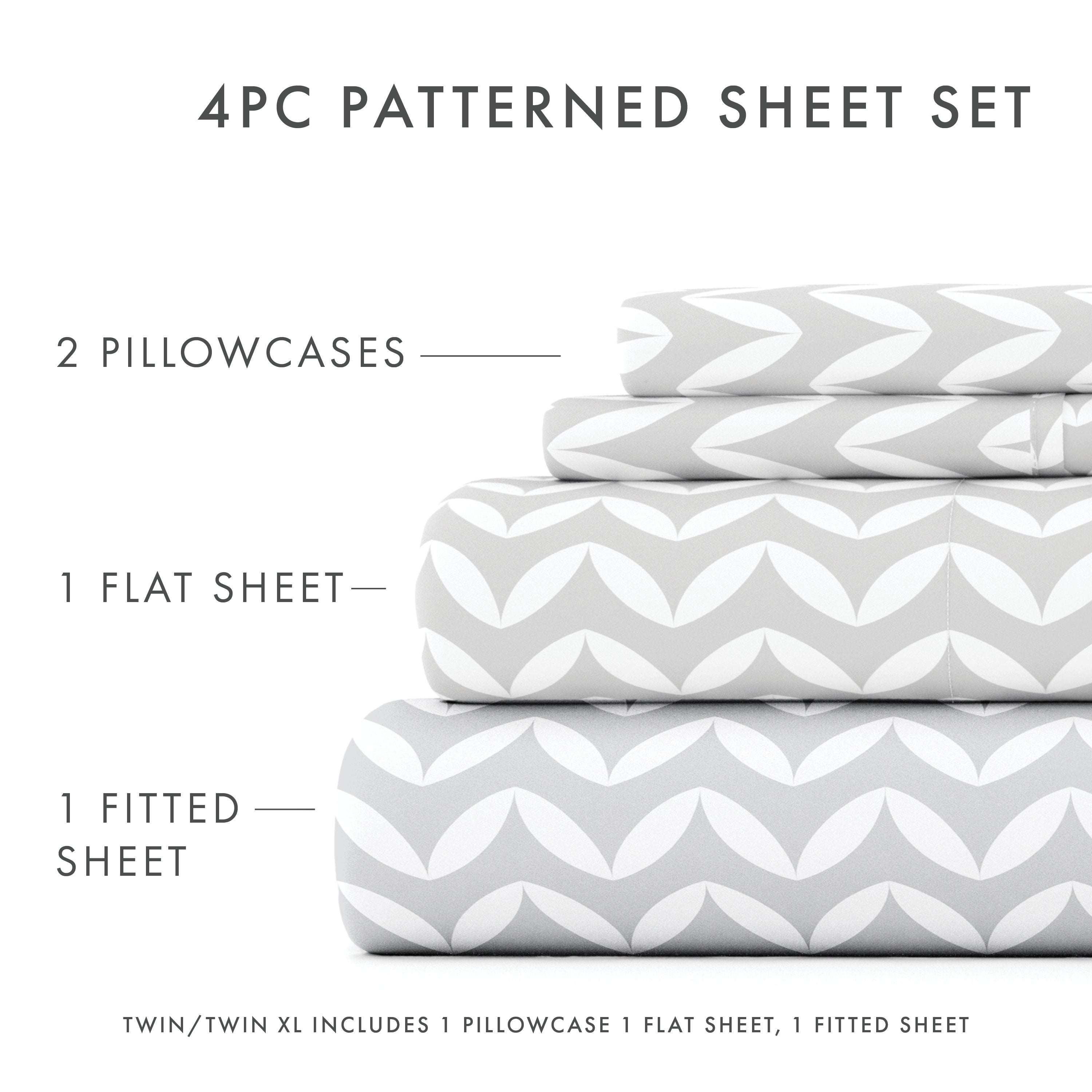 Soft Puffed Chevron Pattern 4-Piece Queen Sheet Set - Breathable Bedding for Comfortable Sleep & Hotel Luxury Feel