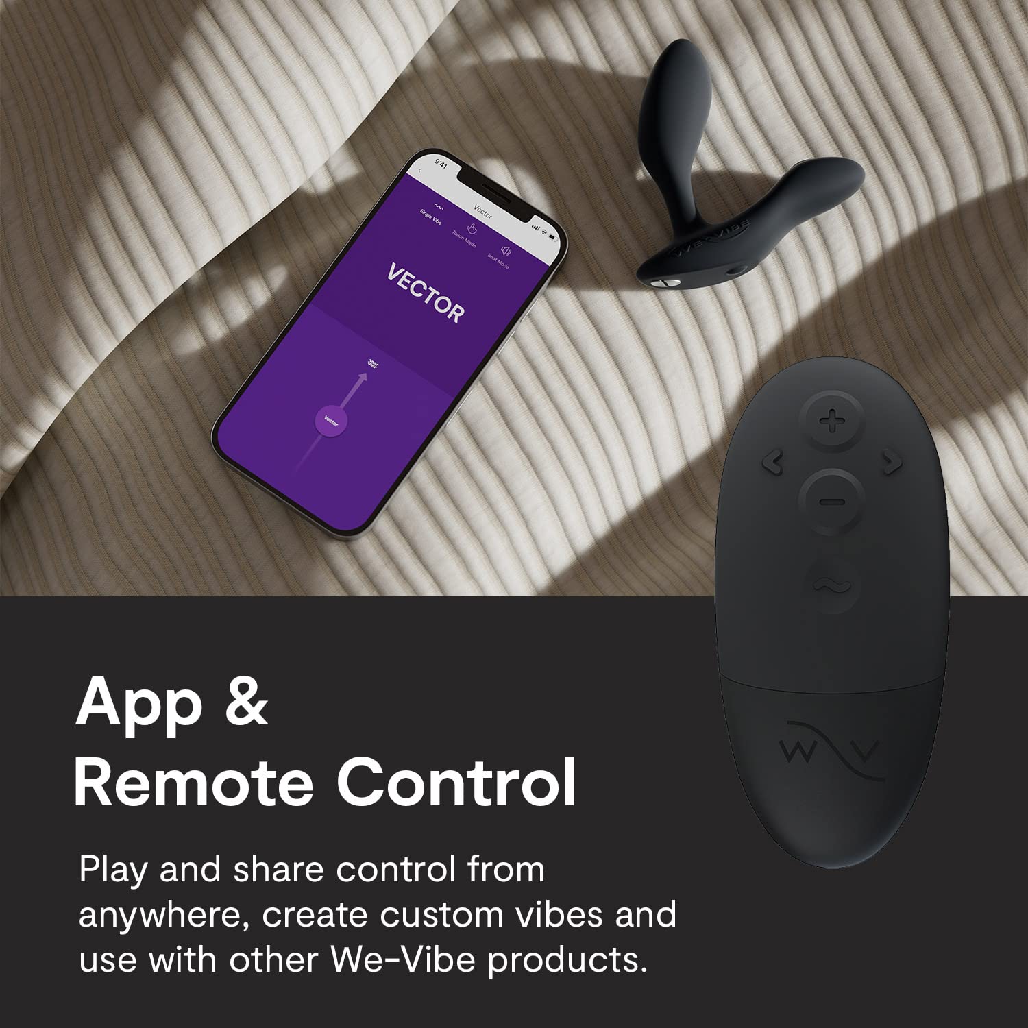 We-Vibe Vector+ Prostate Massager & Anal Vibrator - Remote Control Silicone Butt Plug for Men & Couples | 10 Vibration Modes | App & Long Distance Control | Black | Perfect for Solo Play, Couples Intimacy & Long-Distance Relationships